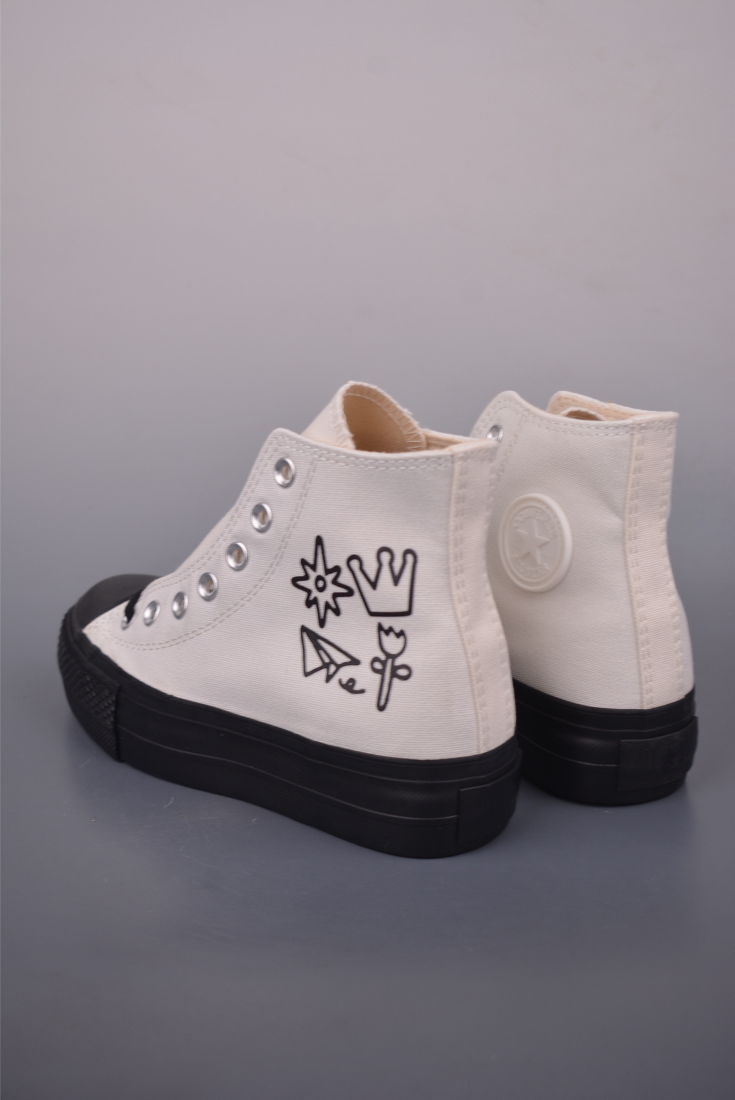 Converse All Star Lift High Top Platform Sneaker - White/Black, Crown and Airplane Print 2 i1754774338648 6229 0 1