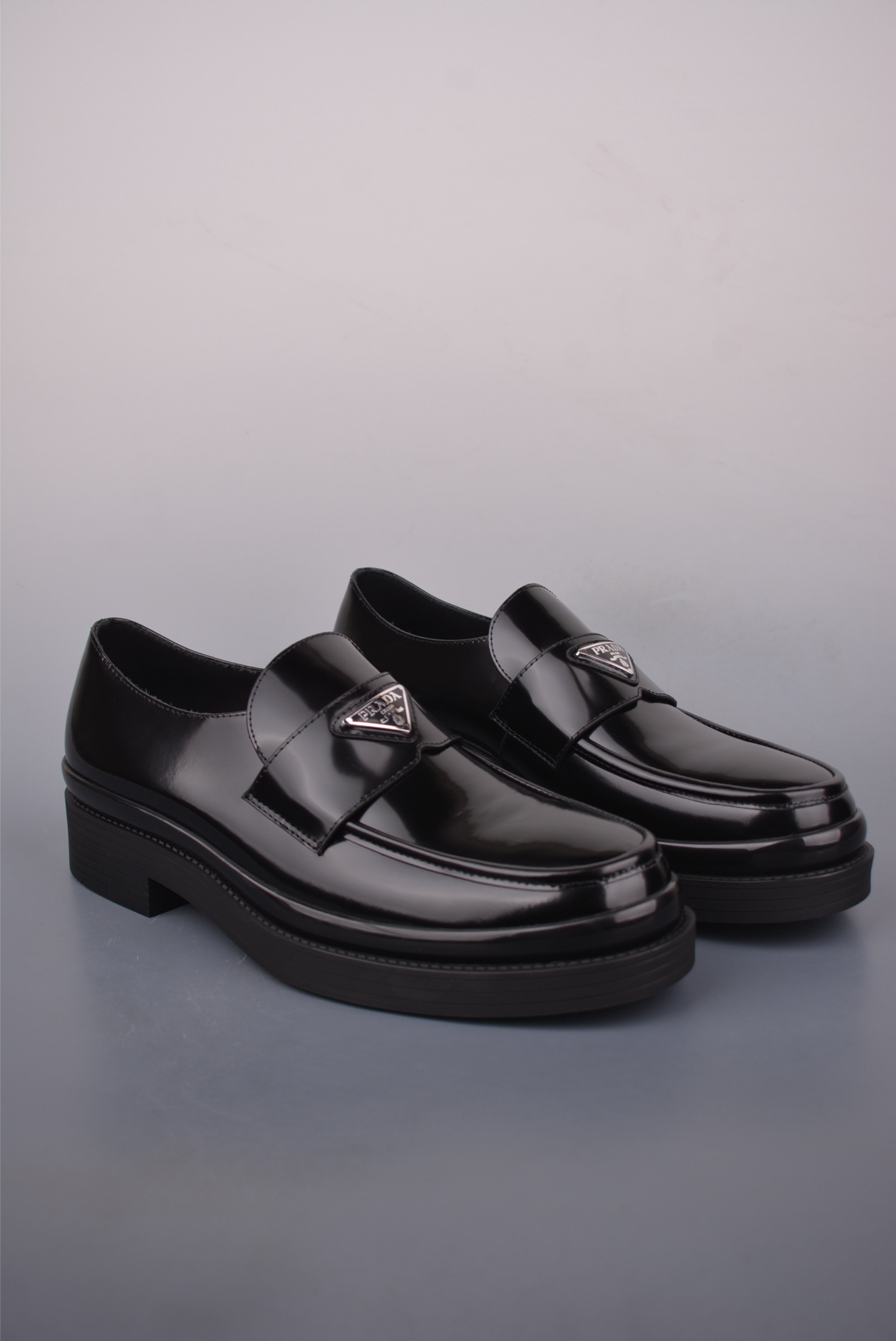 Prada Black Leather Loafers Chunky Shoes with Logo Accent, Size 35-45 1 i1755036525538 5069 0 0