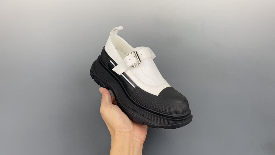 Alexander McQueen Women's Black & White Leather Platform Mary Jane Shoes