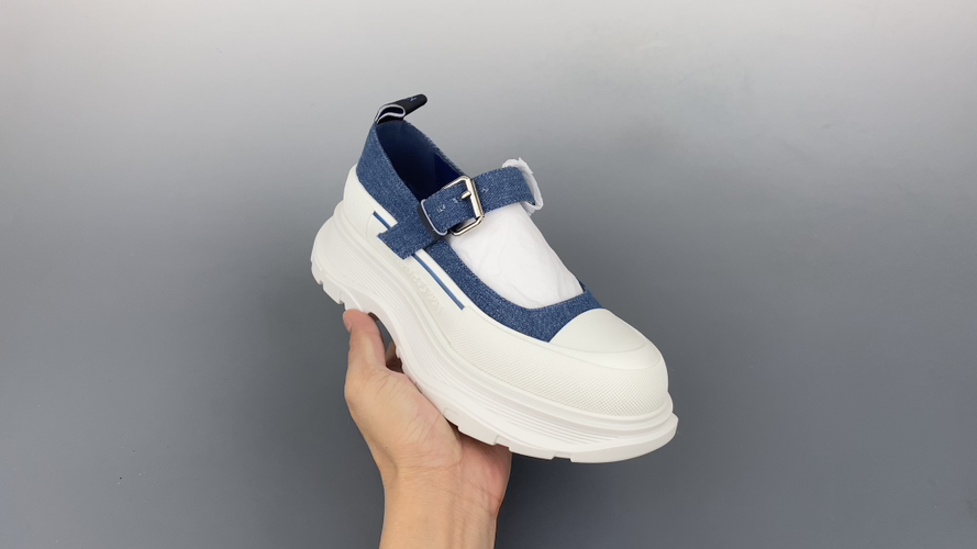 Alexander McQueen Women's Mary Jane Platform Shoes - Denim Trim