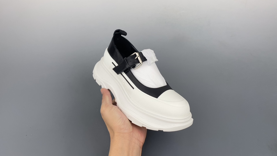 Alexander McQueen Women's Mary Jane Tread Slick Platform Shoes, White/Black