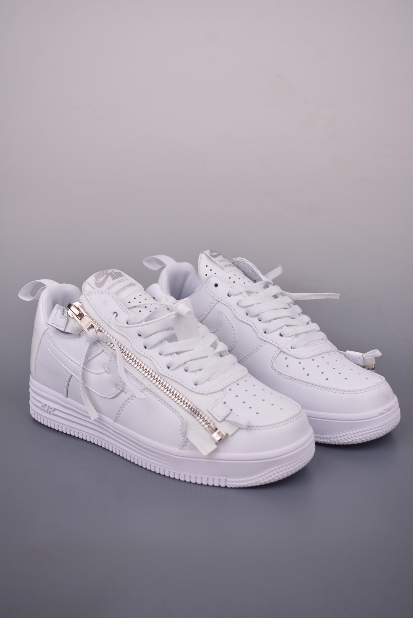 Nike Lab Lunar Force 1 x Acronym: White Leather Sneakers with Zipper Detail 2 i1756165852509 5978 0 0