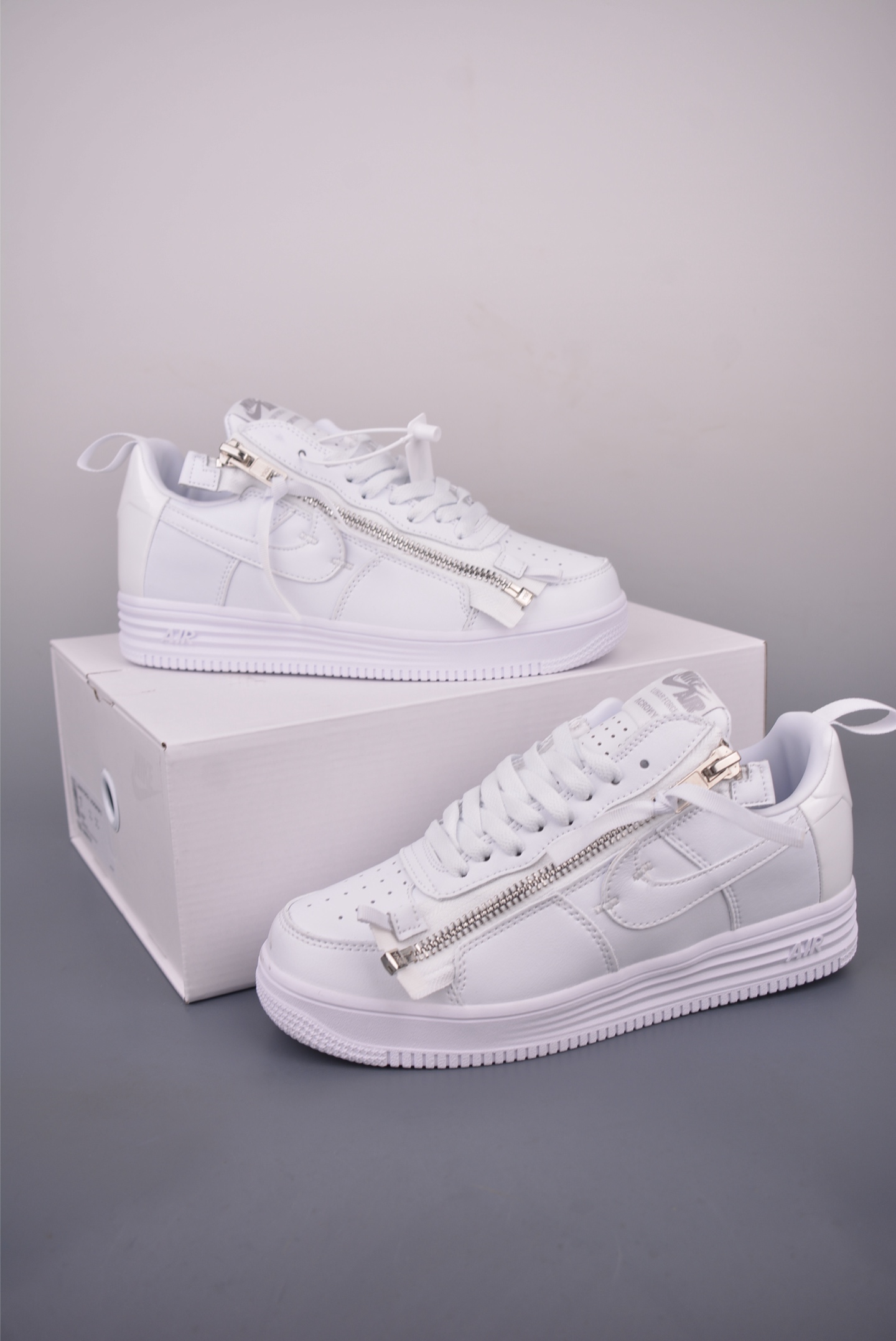 Nike Lab Lunar Force 1 x Acronym: White Leather Sneakers with Zipper Detail 6 i1756165852546 979 0 4
