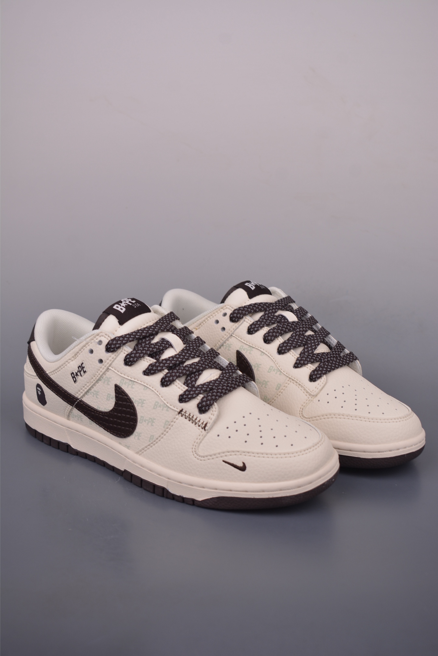 Nike SB Dunk Low x BAPE Collaboration Cream/Black Sneakers (Various Sizes)