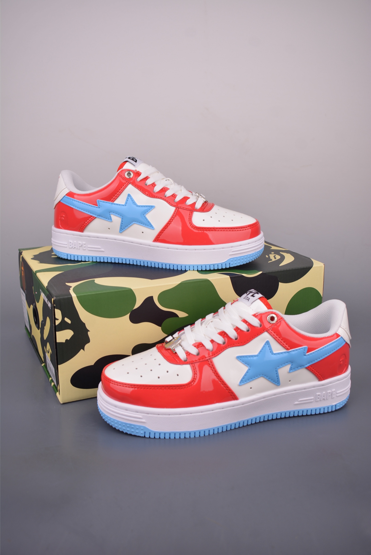 BAPE STA Low Red/Blue Leather Sneakers - Classic Low-Top Athletic Shoes 6 i1757282023357 8997 0 4