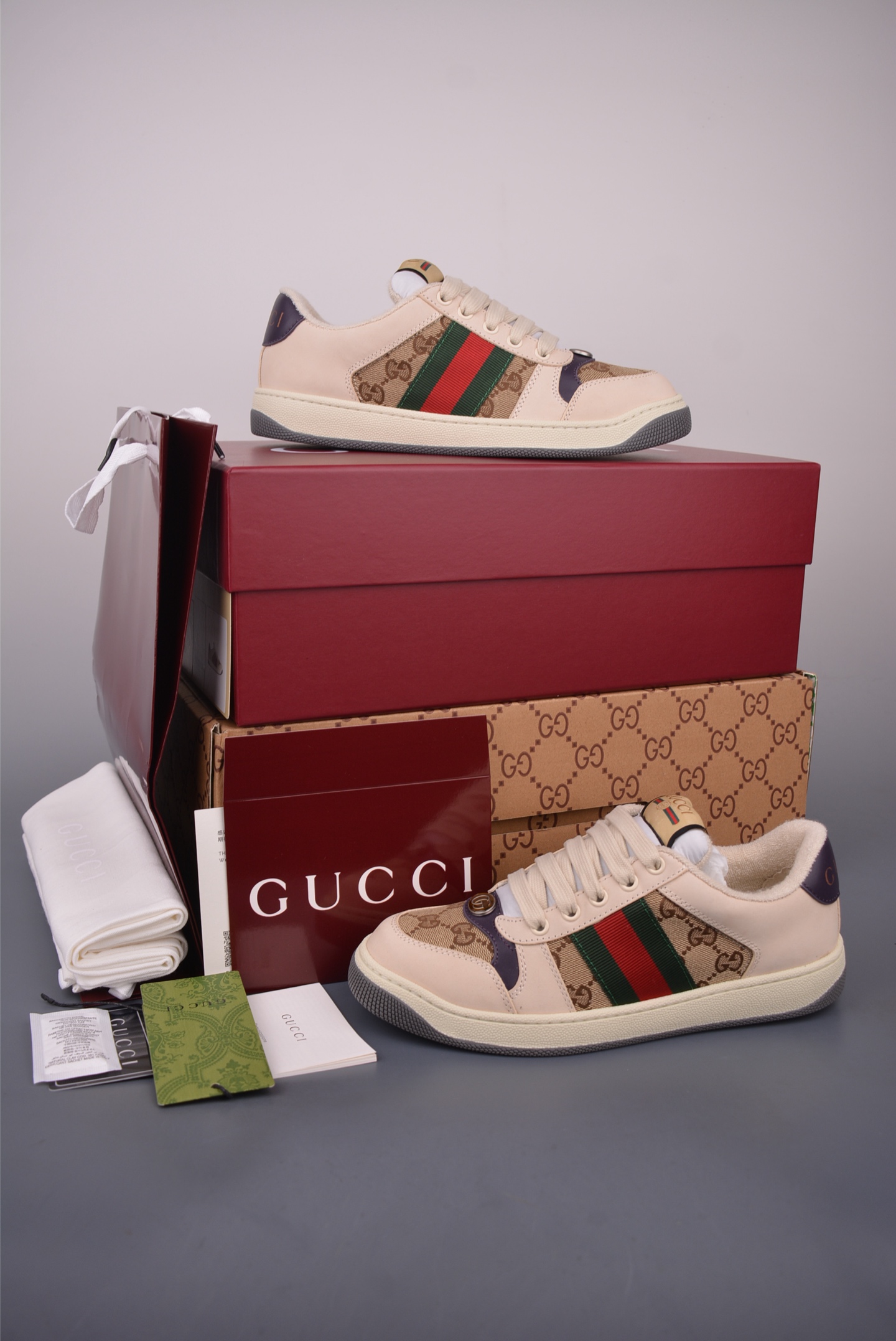 Gucci Screener Sneakers Beige Leather with Green and Red Web stripe 6 i1757463189601 4679 0 4