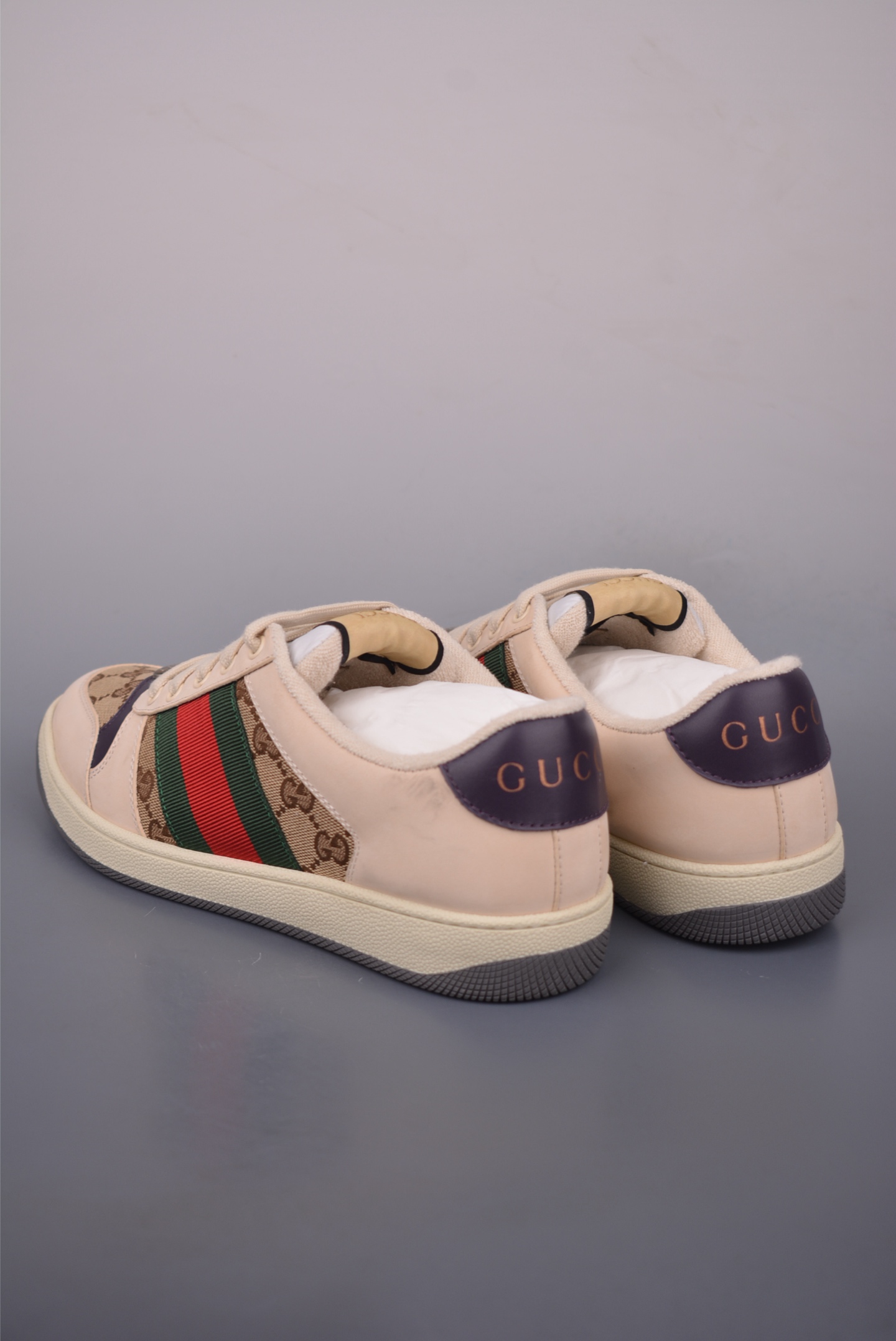 Gucci Screener Sneakers Beige Leather with Green and Red Web stripe 3 i1757463191653 9493 0 1