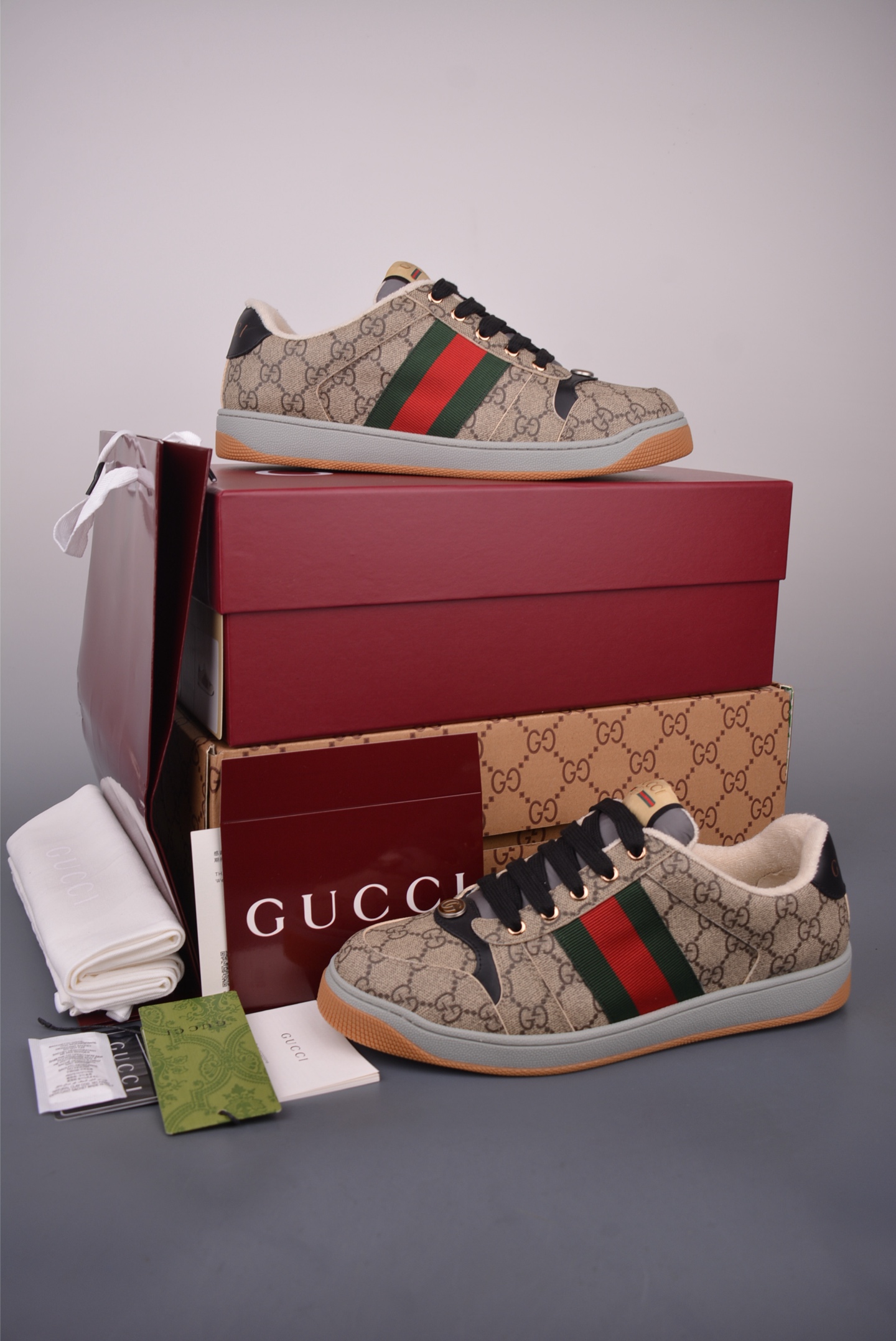 Gucci Screener Sneakers Dirty Effect Brown, Green and Red Stripes, Size 39-45 6 i1757463295483 7777 0 4