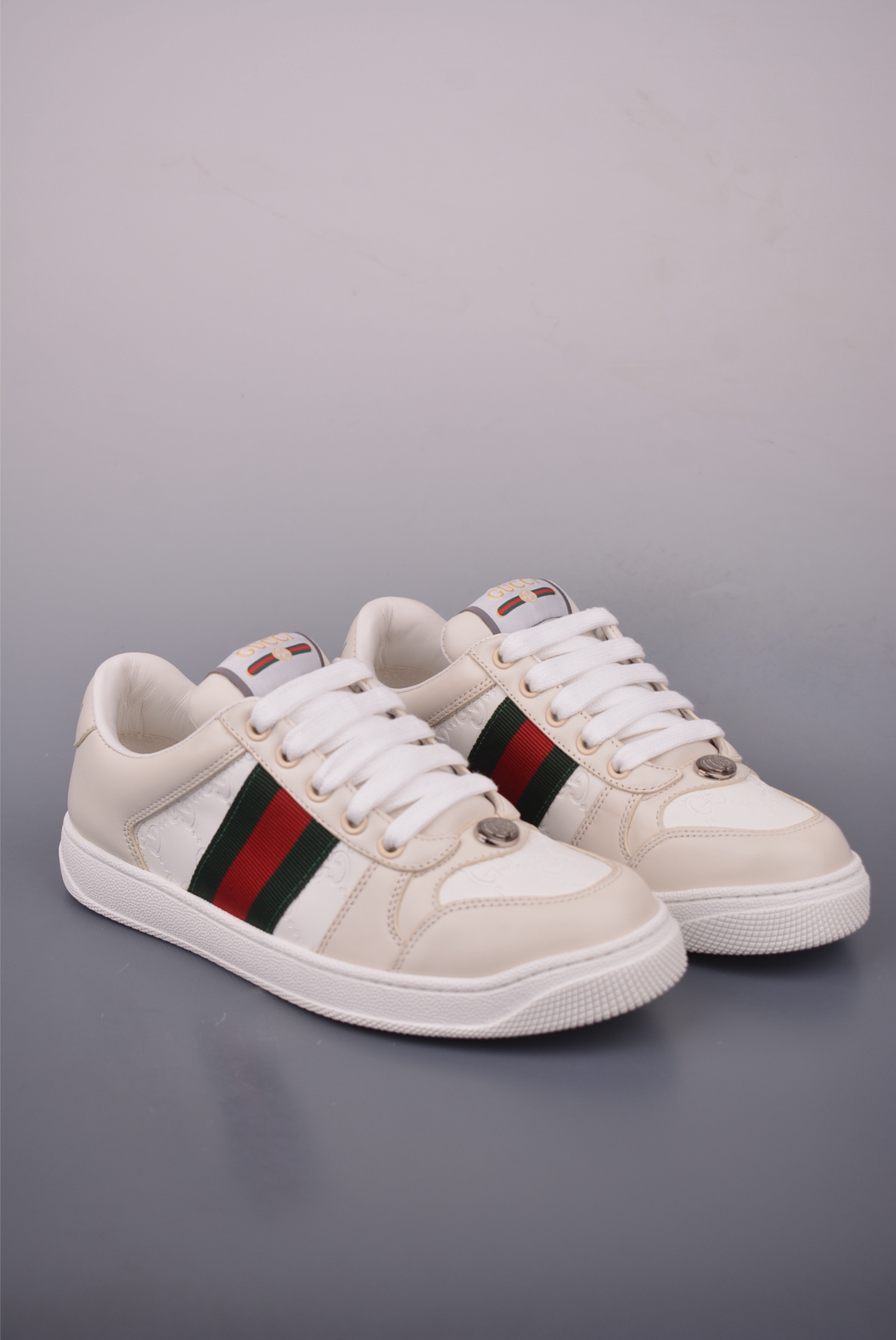 Gucci Screener Sneakers - Distressed Leather with Iconic Web Stripe