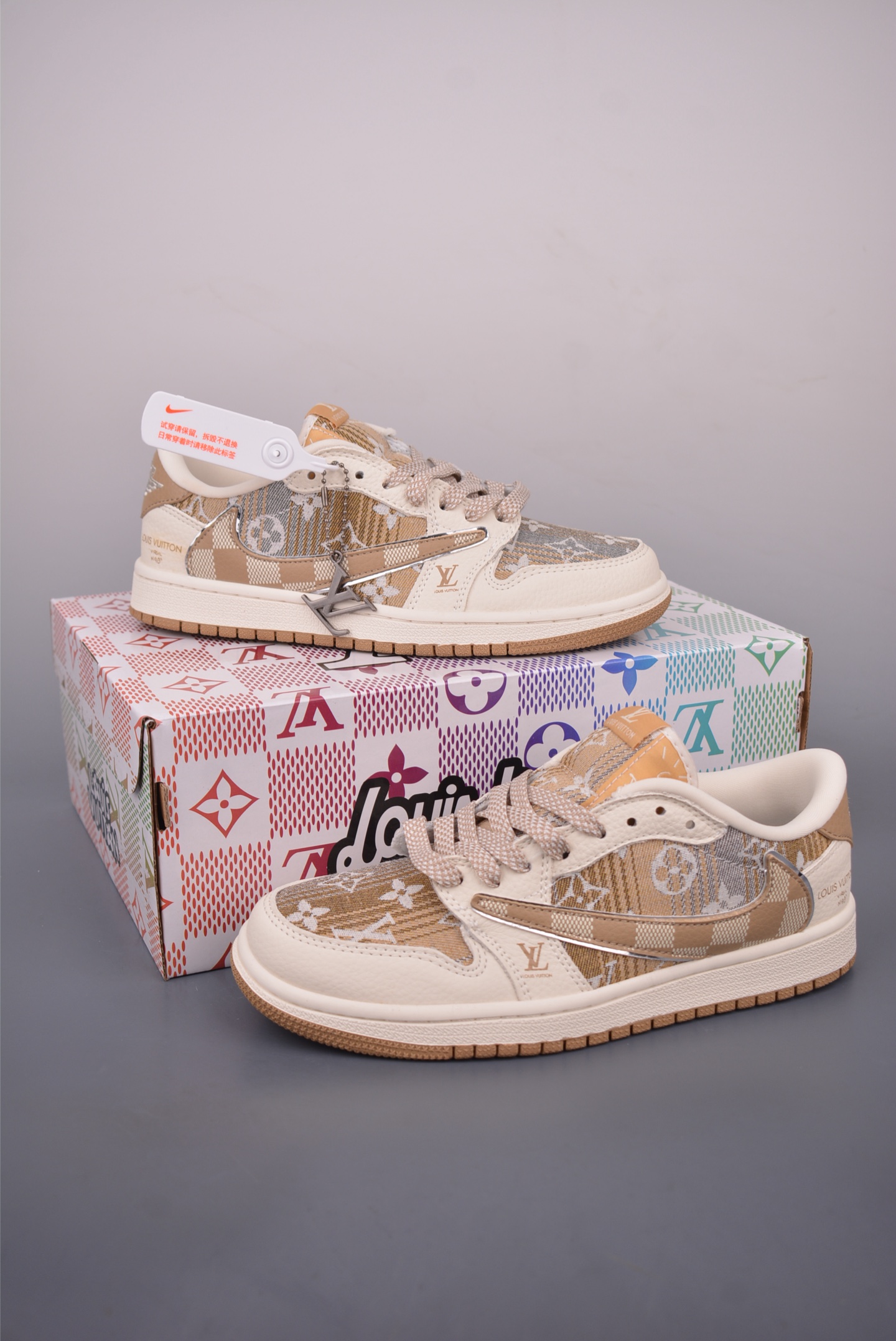 Louis Vuitton x Air Jordan 1 Low Sneakers, Luxury Designer Shoes 5 i1757720606126 4507 0 4