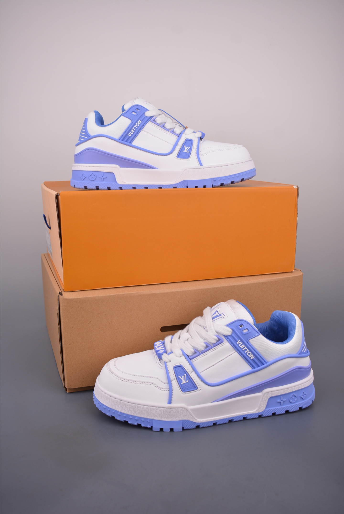 Louis Vuitton Trainer Sneakers White/Blue Leather, Women's Size 36-46 1 i1757721372673 1459 0 0