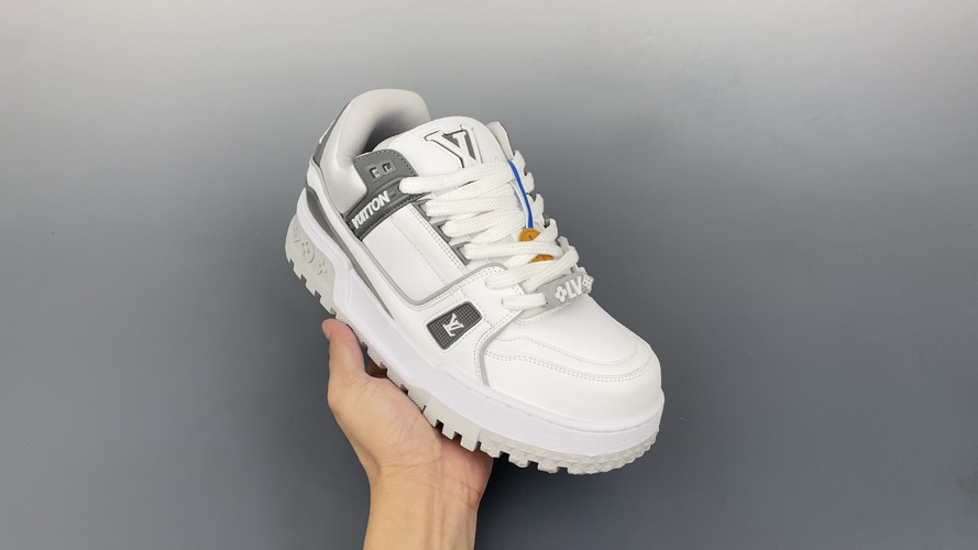 Louis Vuitton 2021 Trainer Sneakers White/Gray Leather - Size US 8
