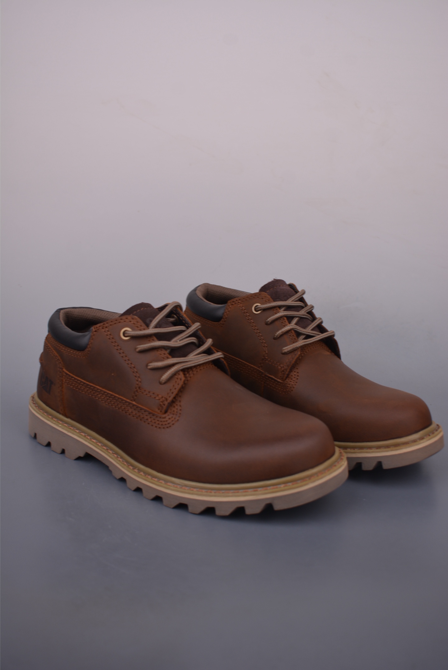 CAT Men's Brown Leather Casual Lace-Up Boots, Low-Cut Style, Work & Outdoor Ready