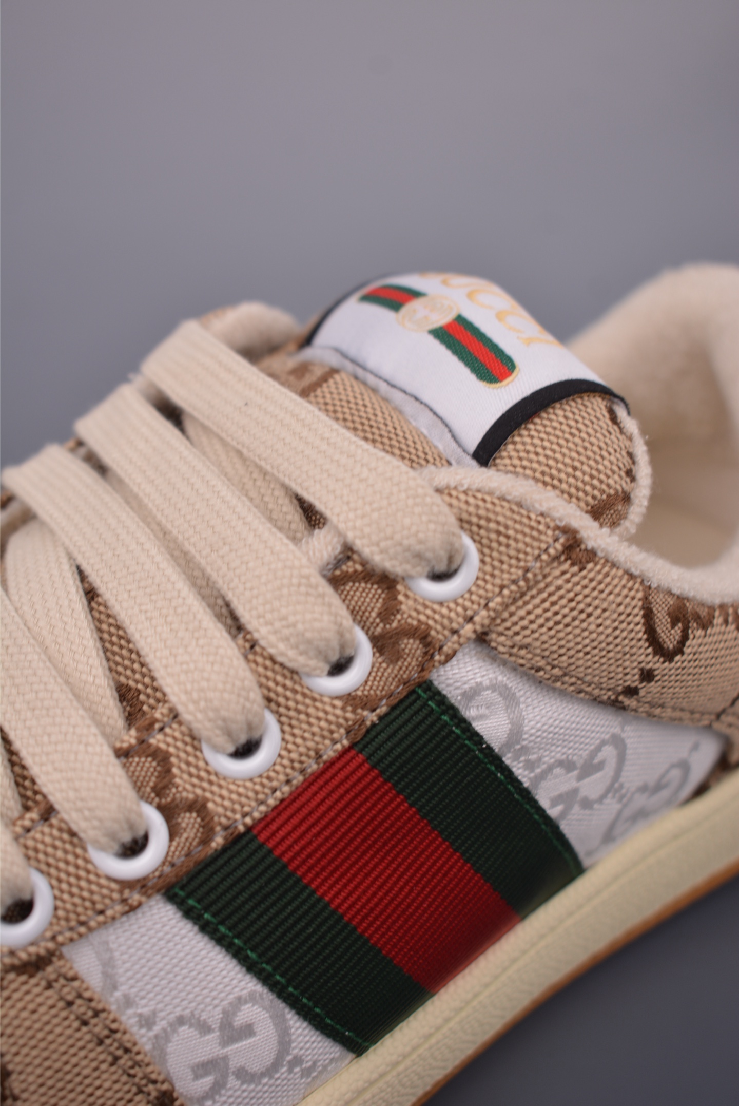 Gucci Screener Sneakers Distressed GG Canvas Stripe Low-Top Lace-Up Shoes 8 i1758416141715 3168 0 6
