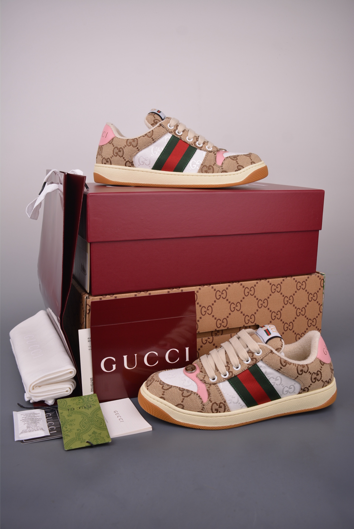Gucci Screener Sneakers Distressed GG Canvas Stripe Low-Top Lace-Up Shoes 6 i1758416150768 1956 0 4