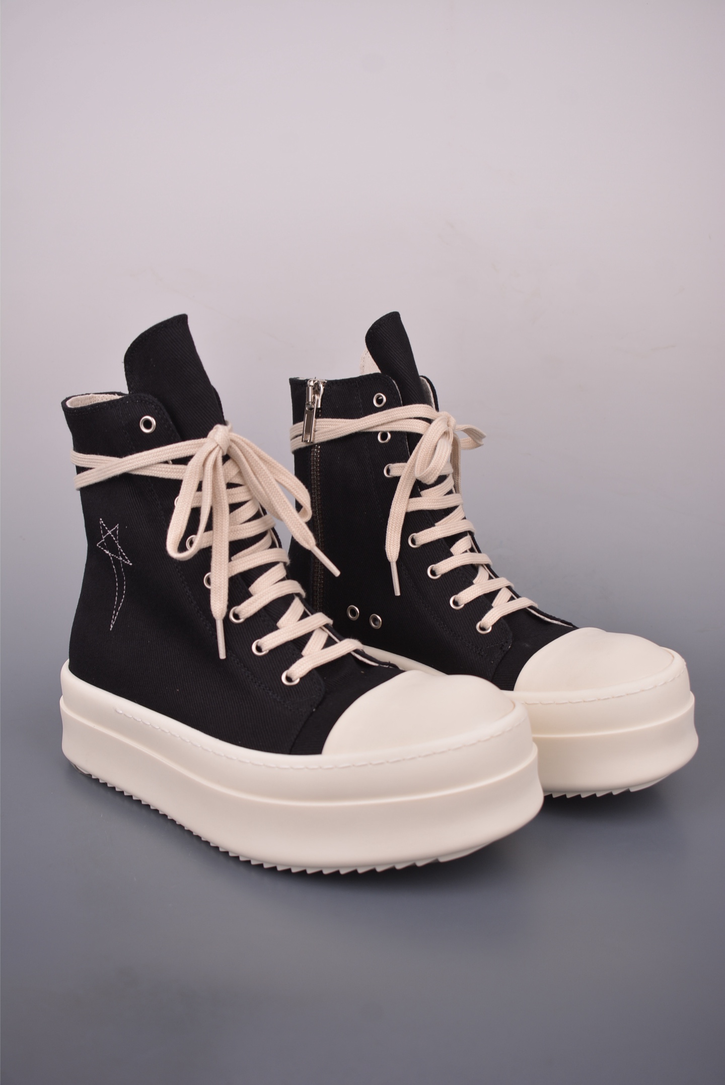 Rick Owens High-Top Sneakers - Black Cotton, Signature Design, and Platform Sole 1 i1758496994419 5830 0 0