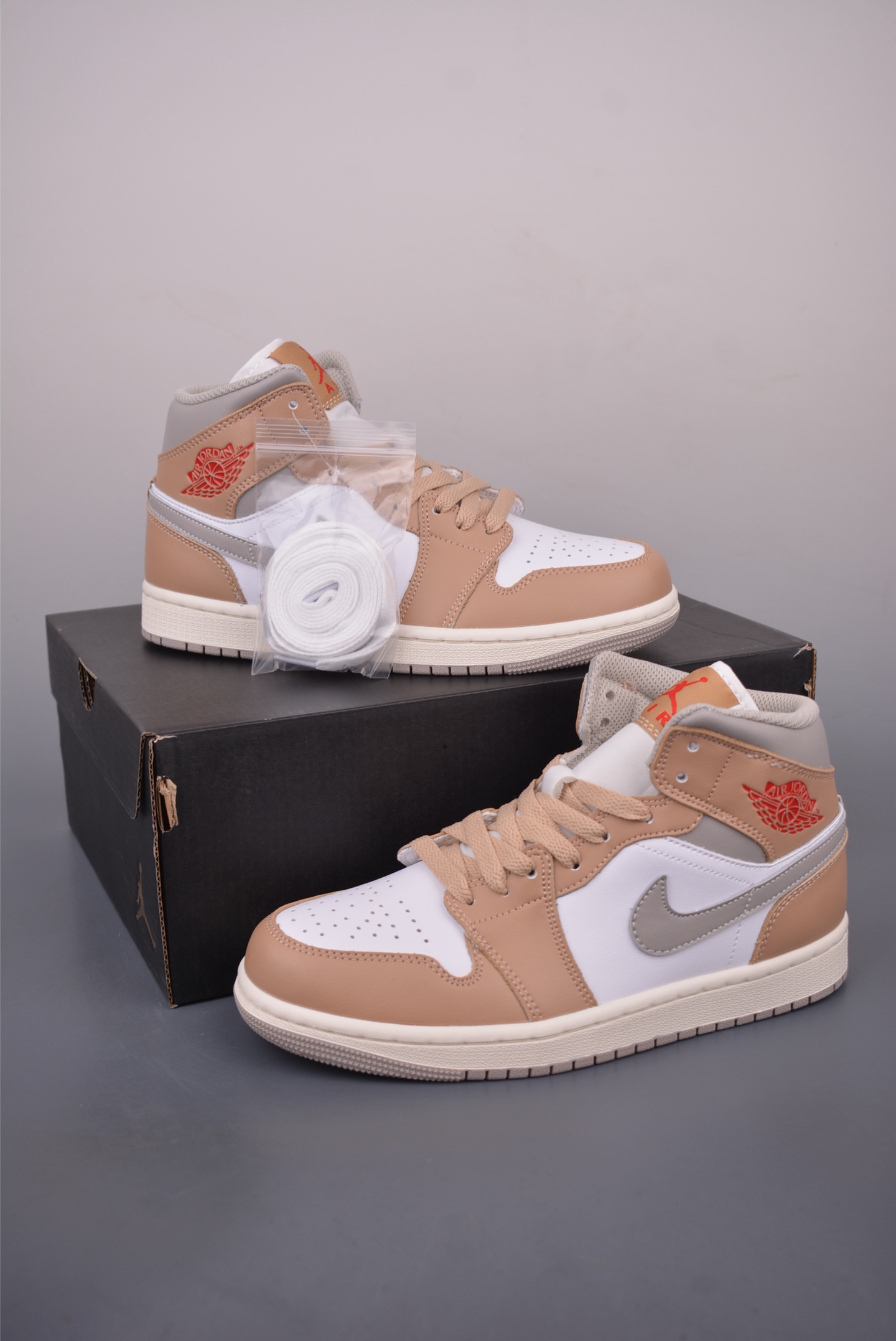 Air Jordan 1 Mid White Tan Sneakers, Premium Leather, Original Design 5 i1758842089574 7394 0 4