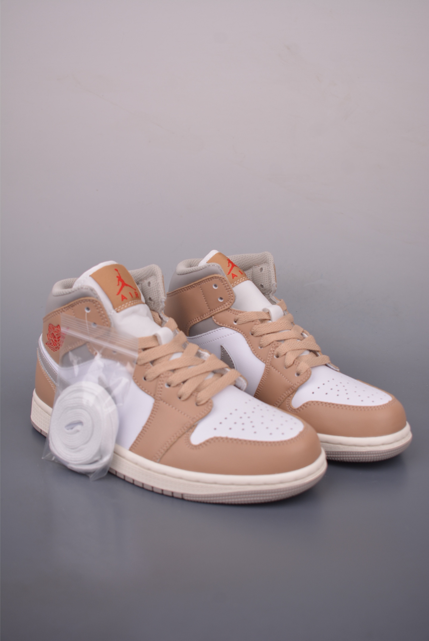 Air Jordan 1 Mid White Tan Sneakers, Premium Leather, Original Design 1 i1758842091302 797 0 0
