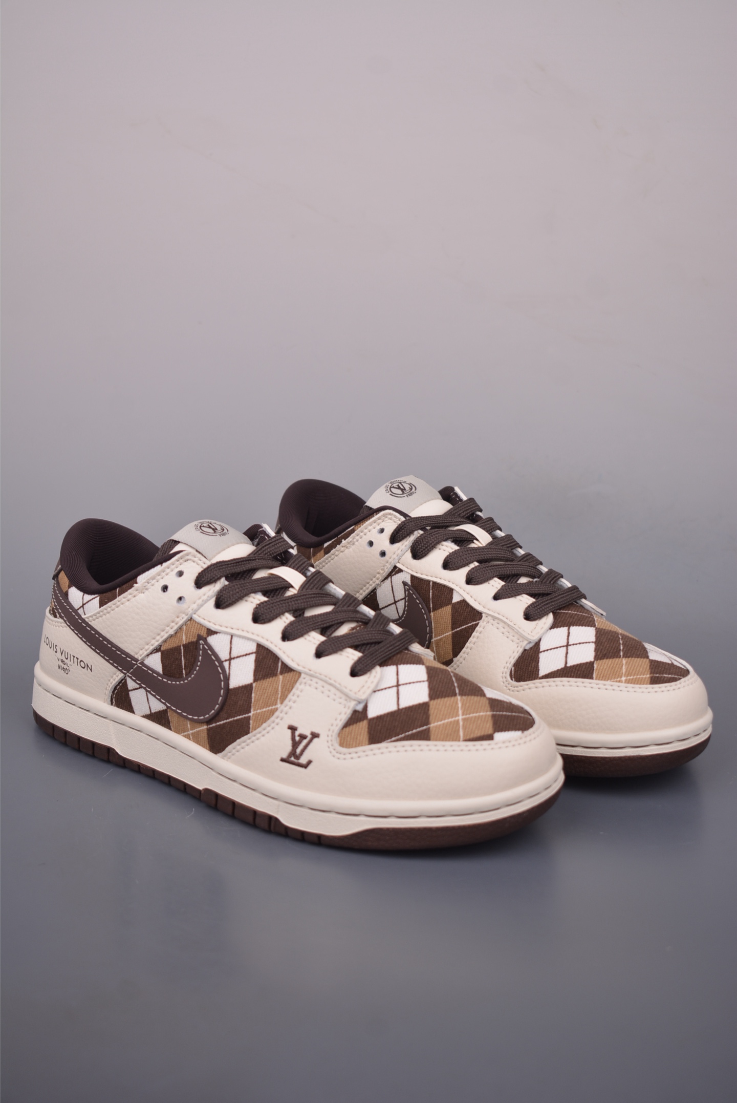 Nike SB Dunk Low Louis Vuitton Collab Brown Argyle Pattern Sneakers 1 i1758842398580 6663 0 0