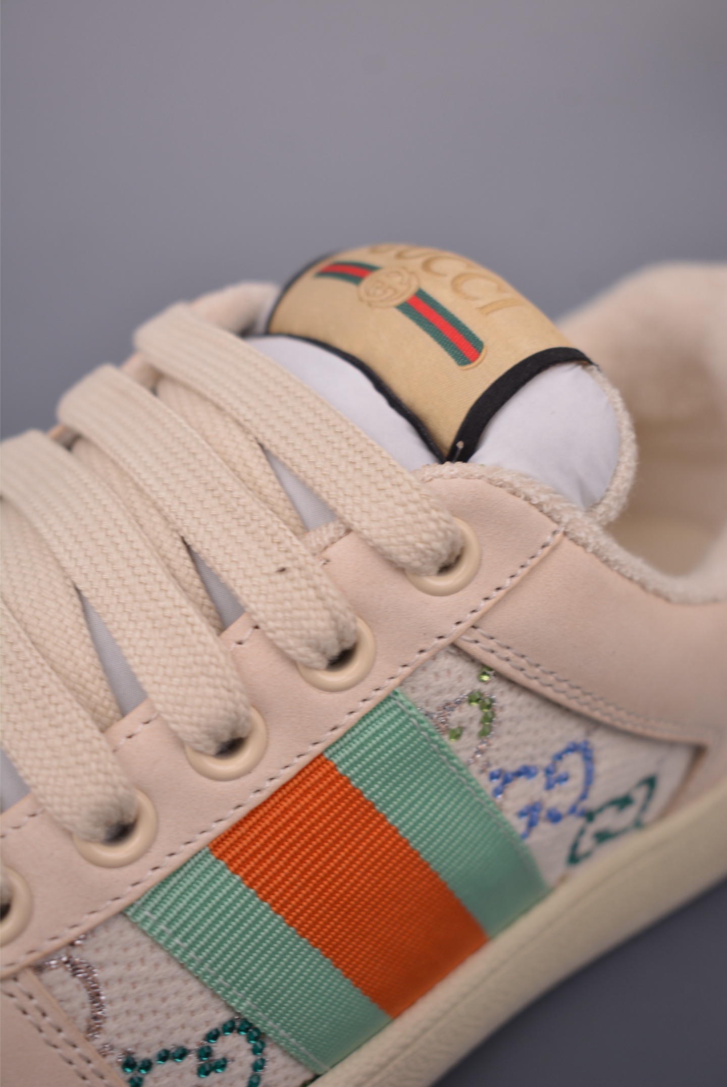 Gucci Screener Sneakers Ivory Leather Dirty Effect, Striped and Logo Detail 7 i1759277287322 9163 0 6