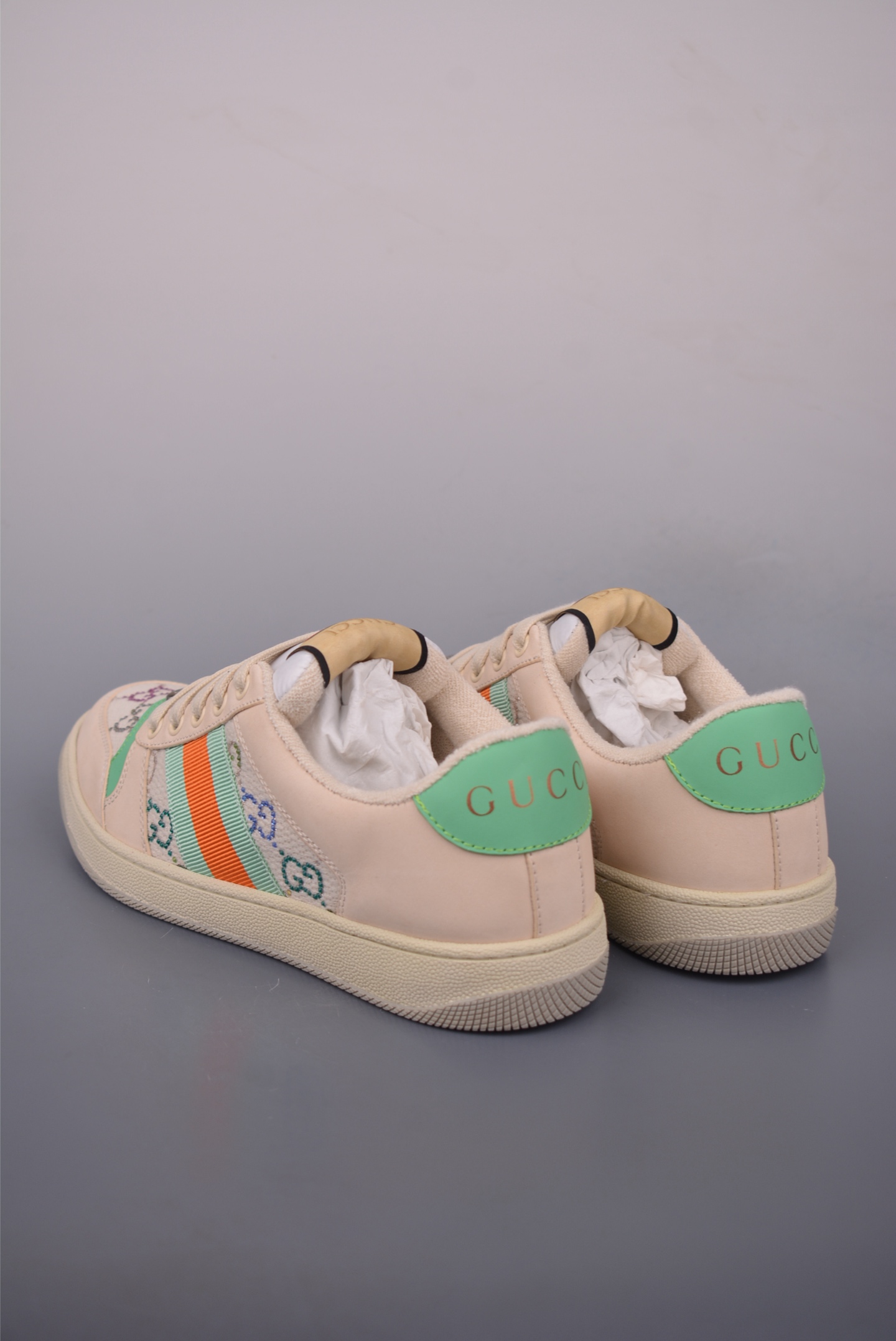 Gucci Screener Sneakers Ivory Leather Dirty Effect, Striped and Logo Detail 2 i1759277289605 4052 0 1