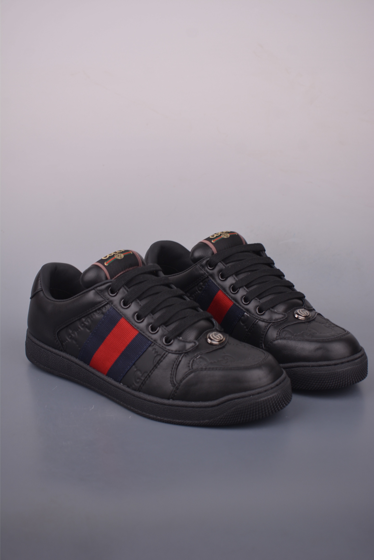 Gucci Screener Leather Sneaker Black with Enamel Buckle, Distressed Finish 2 i1759277586929 8061 0 0