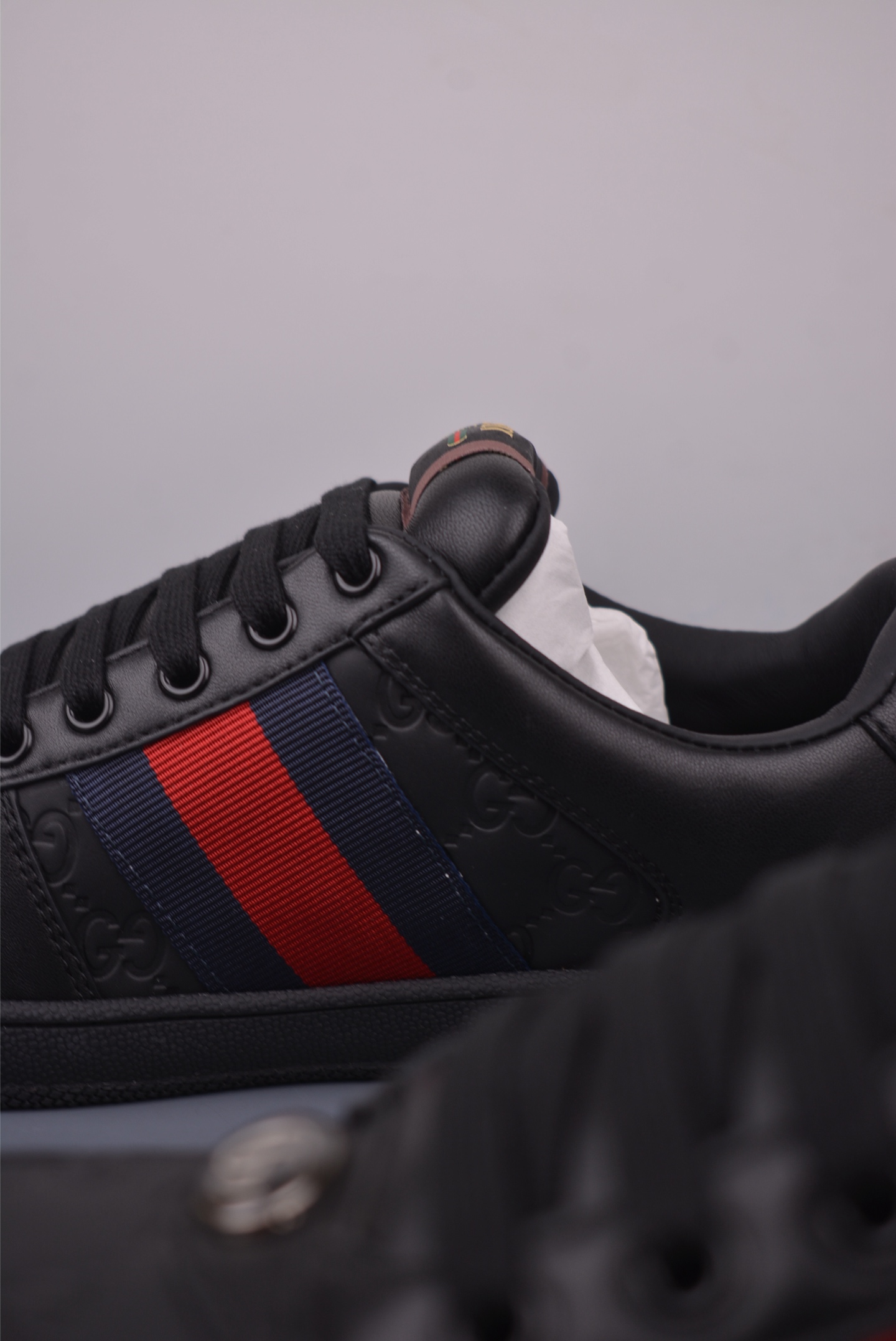 Gucci Screener Leather Sneaker Black with Enamel Buckle, Distressed Finish 9 i1759277586956 4941 0 7