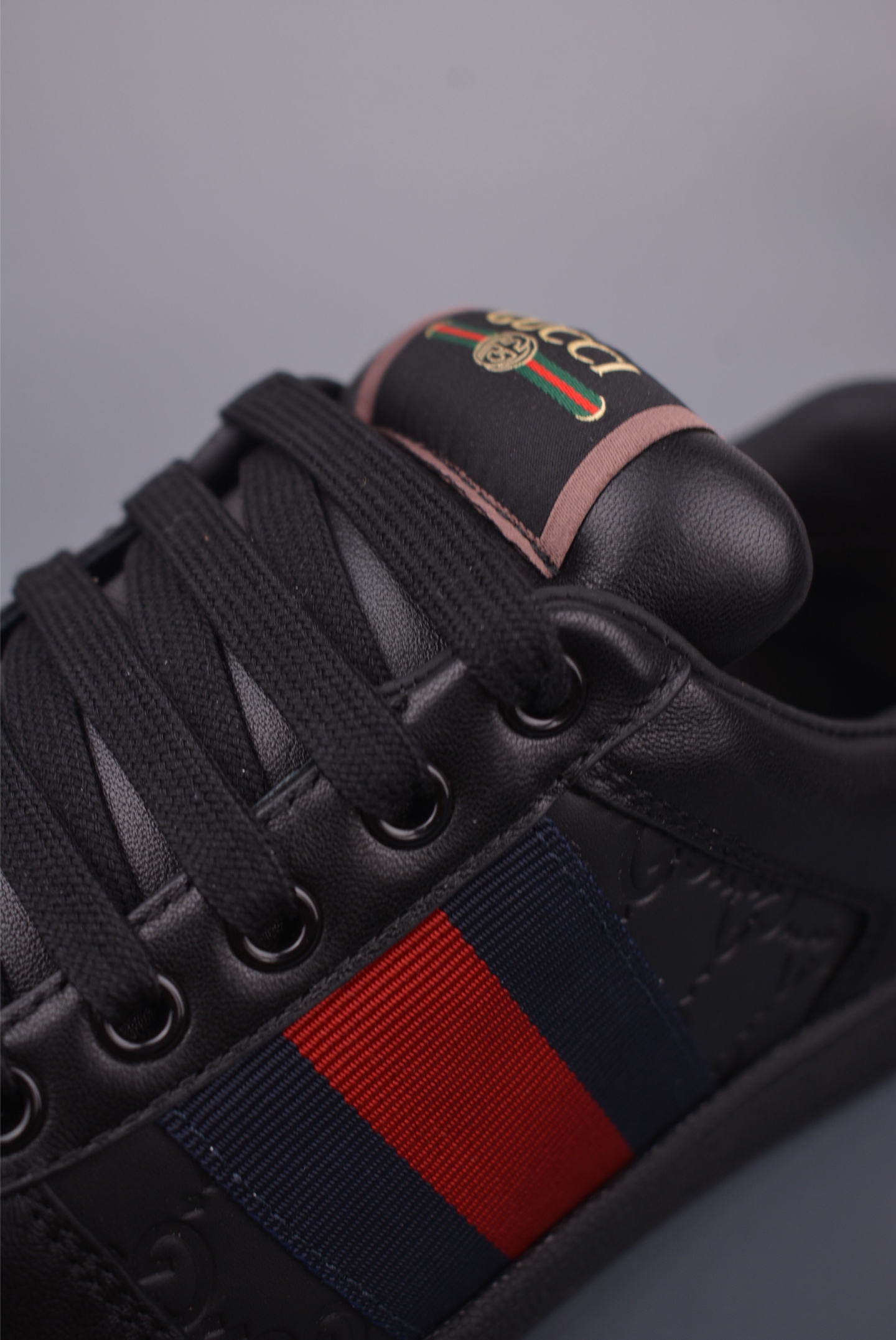 Gucci Screener Leather Sneaker Black with Enamel Buckle, Distressed Finish 8 i1759277586976 9822 0 6
