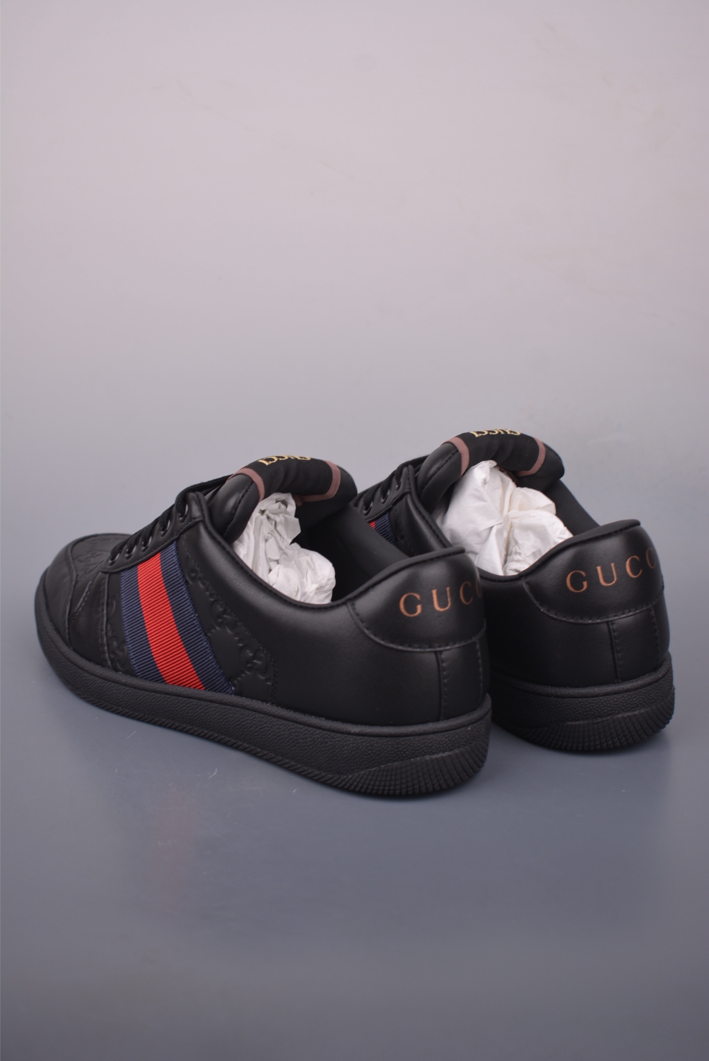 Gucci Screener Leather Sneaker Black with Enamel Buckle, Distressed Finish 3 i1759277590182 6814 0 1