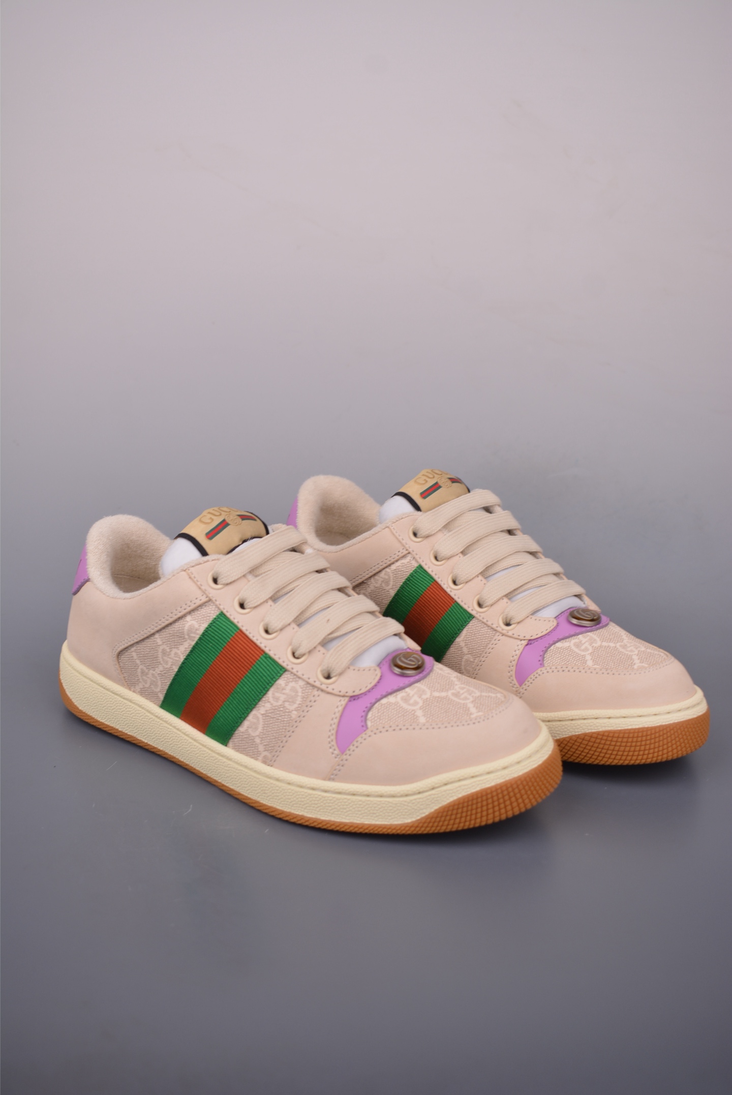 Gucci Screener Sneaker Beige/Green Leather, Women's Fashion Sneakers Shoes 2 i1759277887378 698 0 0