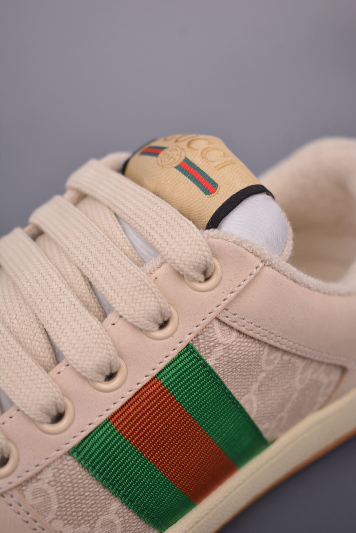 Gucci Screener Sneaker Beige/Green Leather, Women's Fashion Sneakers Shoes 8 i1759277890101 7871 0 6