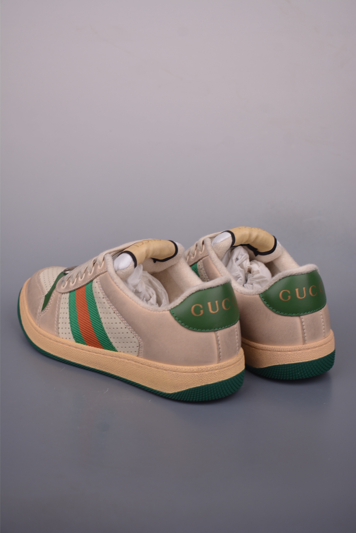 Gucci Screener Leather Sneakers for Women, Vintage Style, Beige and Green 3 i1759282444635 6217 0 1