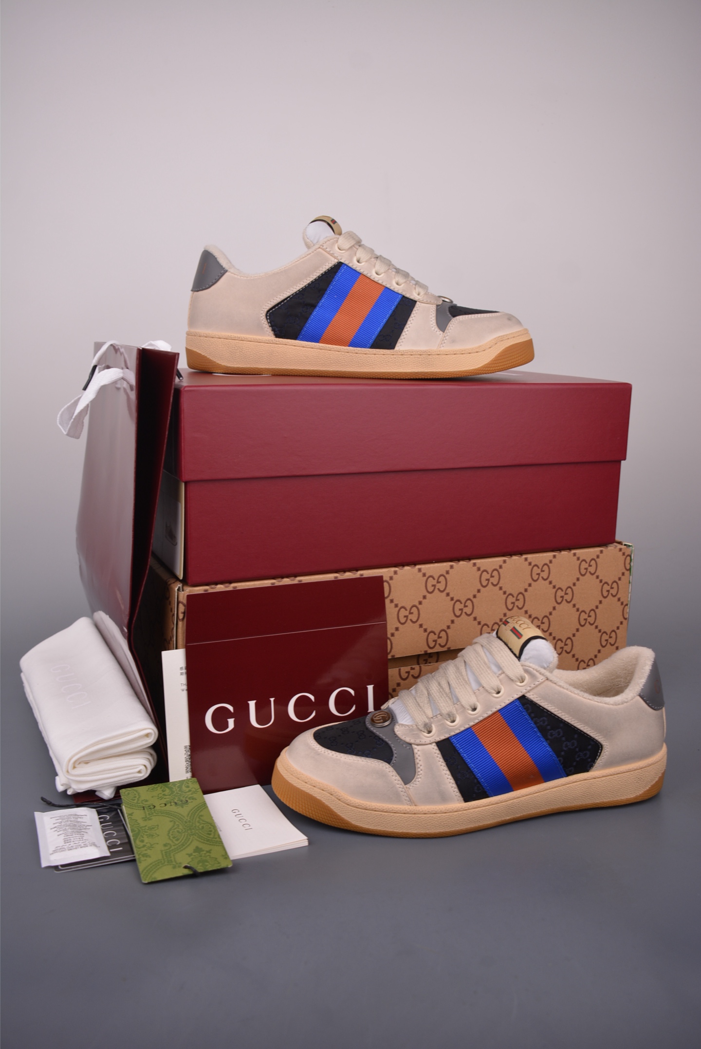 Gucci Screener Leather Sneaker with Enamel Double G - Distressed Finish 6 i1759283021035 7376 0 4