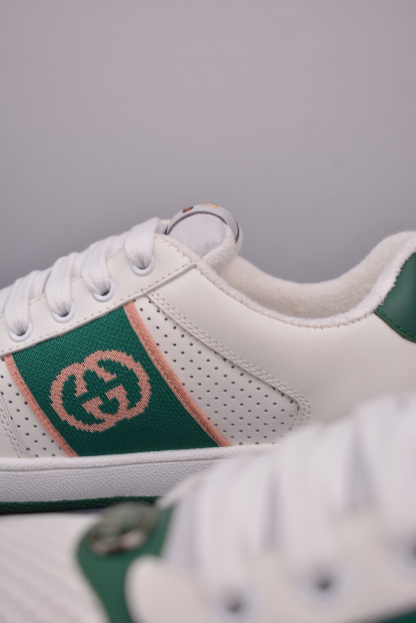 Gucci Screener Leather Sneaker with Green and Orange Web and Enamel Detail 8 i1759283223307 7115 0 7