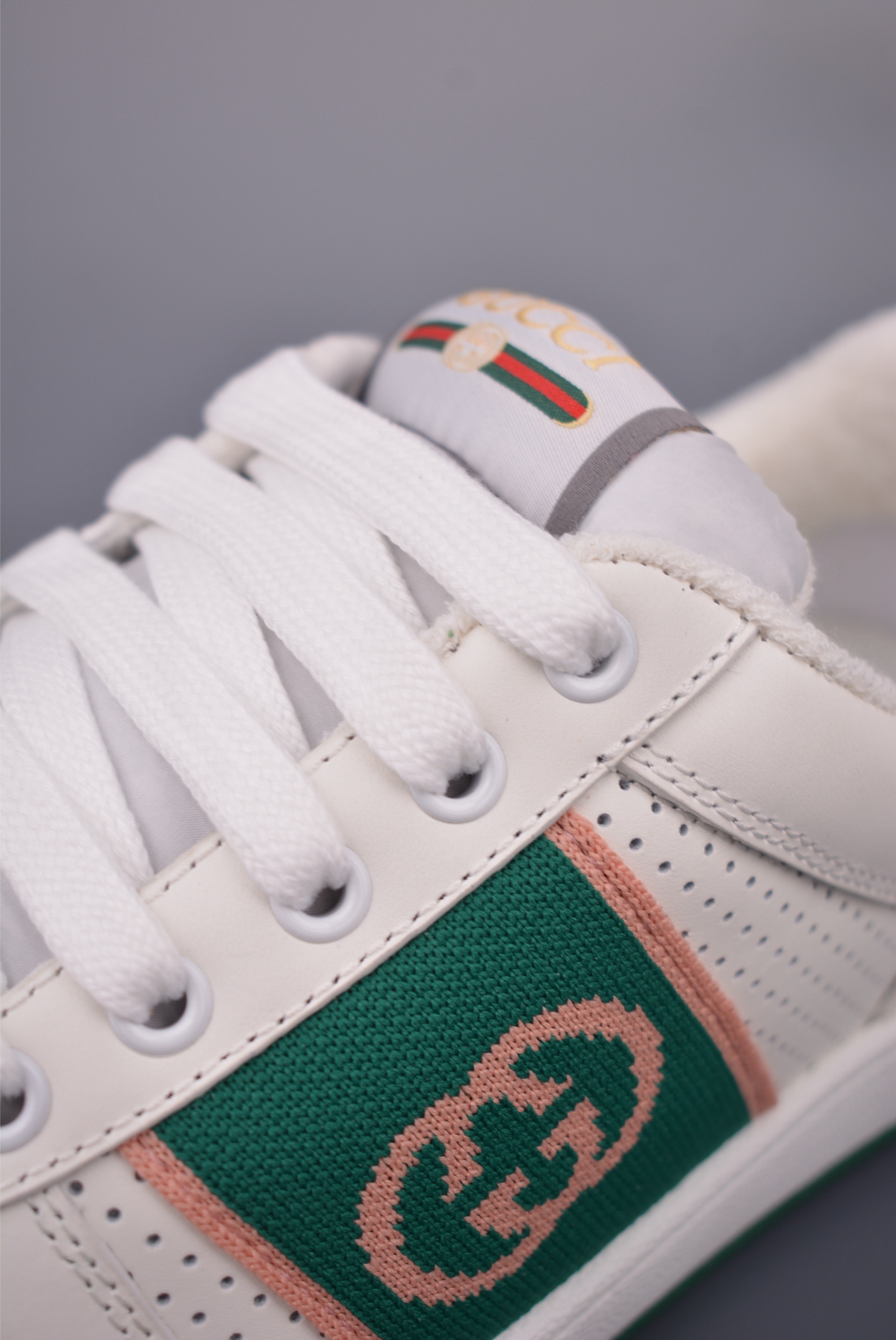 Gucci Screener Leather Sneaker with Green and Orange Web and Enamel Detail 7 i1759283223365 9695 0 6