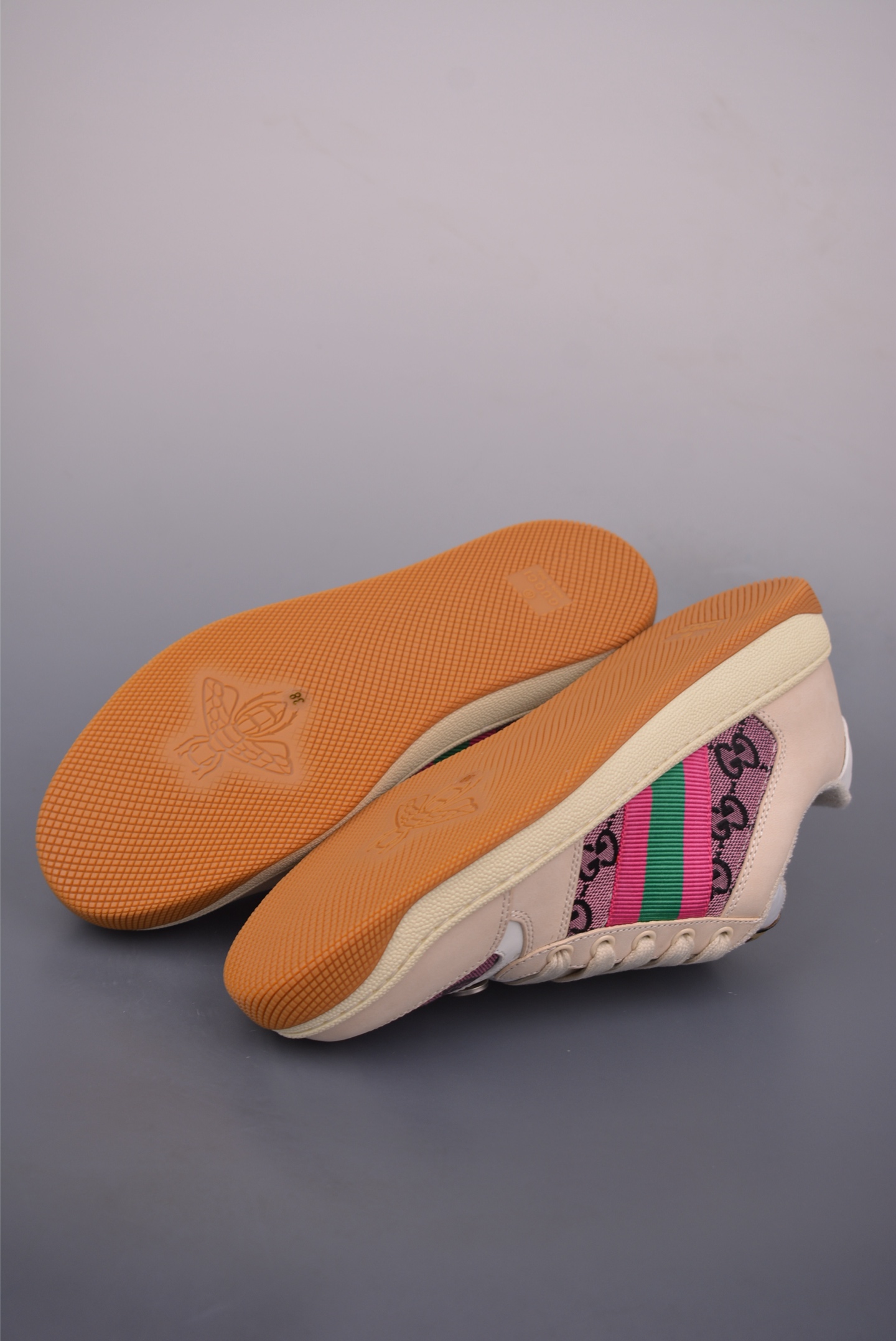 Gucci Screener Sneaker Dirty Effect Leather Trim GG Canvas -Pink/Green 4 i1759283535846 9496 0 2
