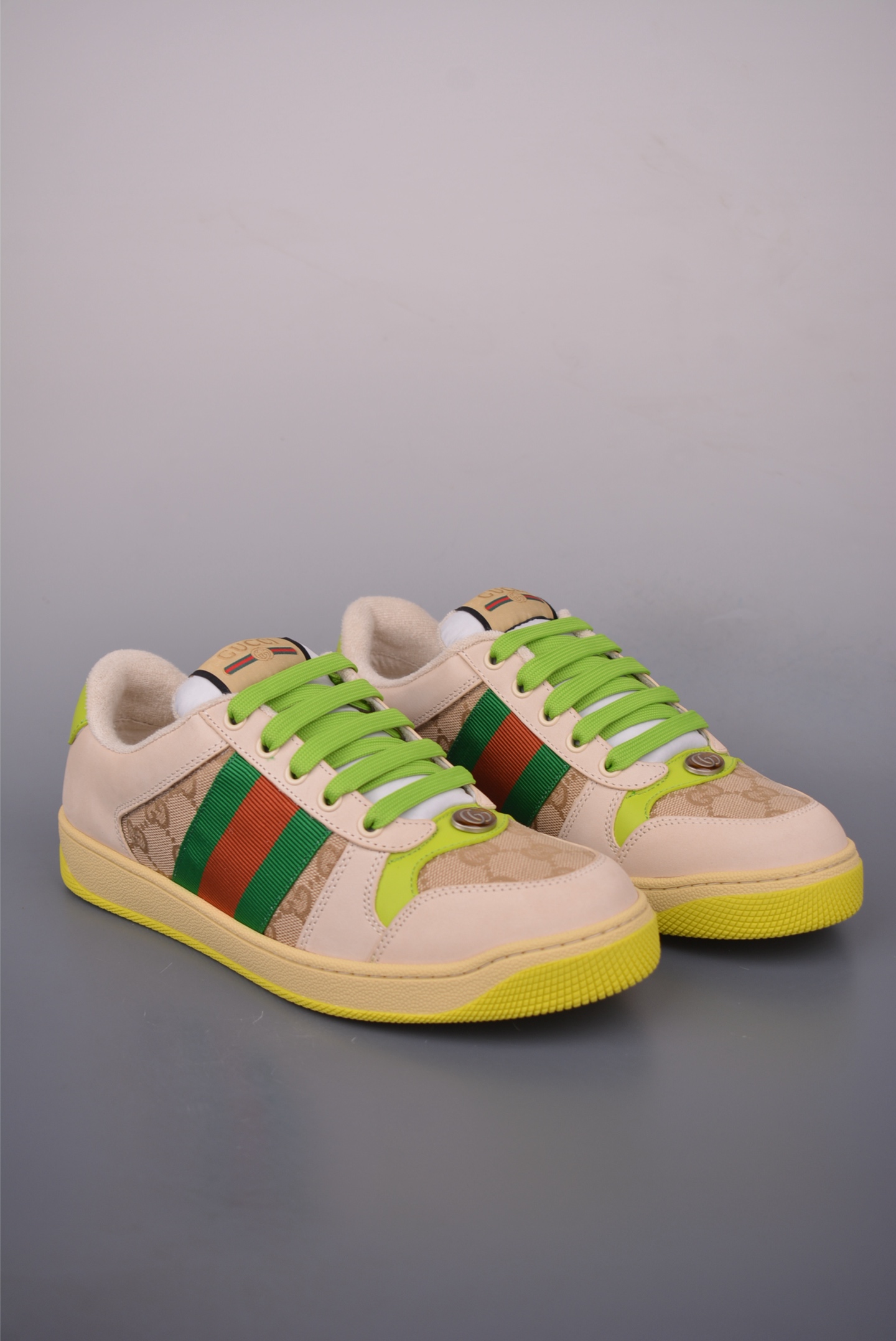 Gucci Screener Sneaker With Vintage Effect, Beige and Green - Unisex 1 i1759283630982 2125 0 0