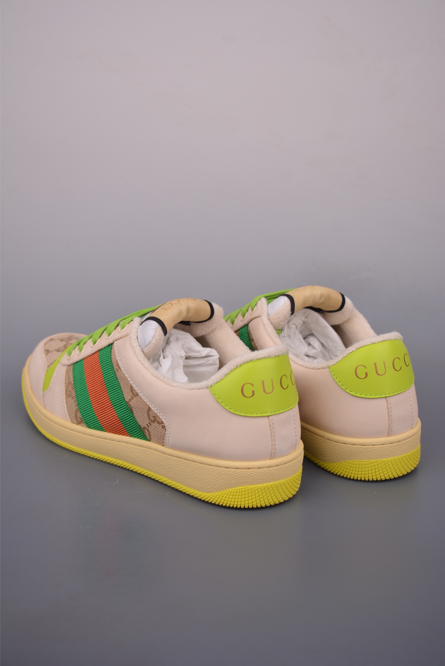 Gucci Screener Sneaker With Vintage Effect, Beige and Green - Unisex 2 i1759283630992 9201 0 1