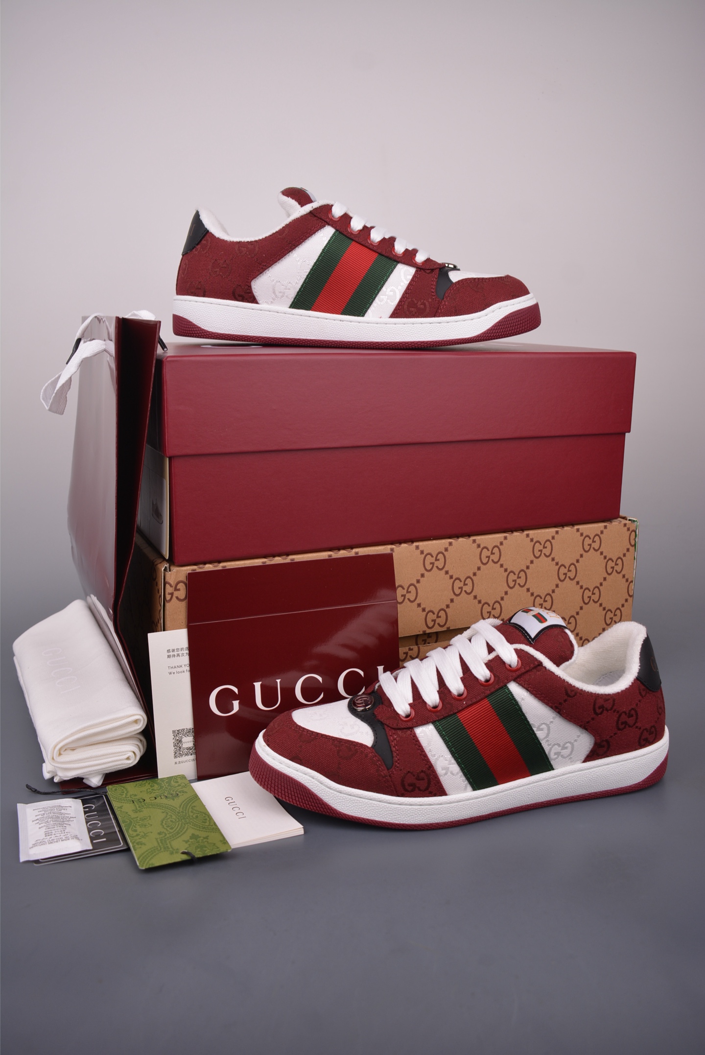 Gucci Screener Leather Sneakers - Burgundy and White, Iconic Style 5 i1759283768986 2042 0 4