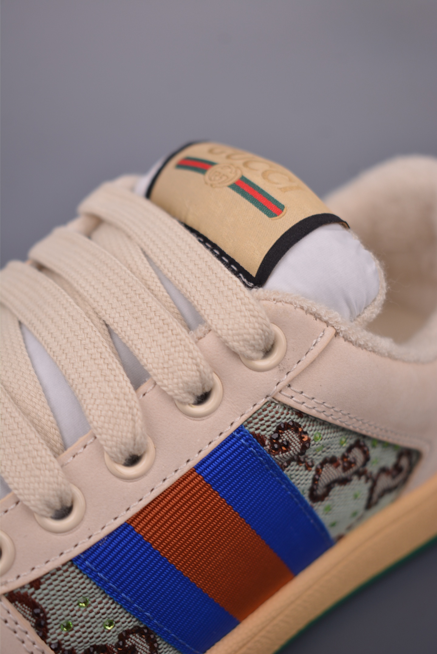 Gucci Screener Sneakers, Distressed Leather, Enamel Detail, and Iconic Striped Design 8 i1759283920957 8523 0 6