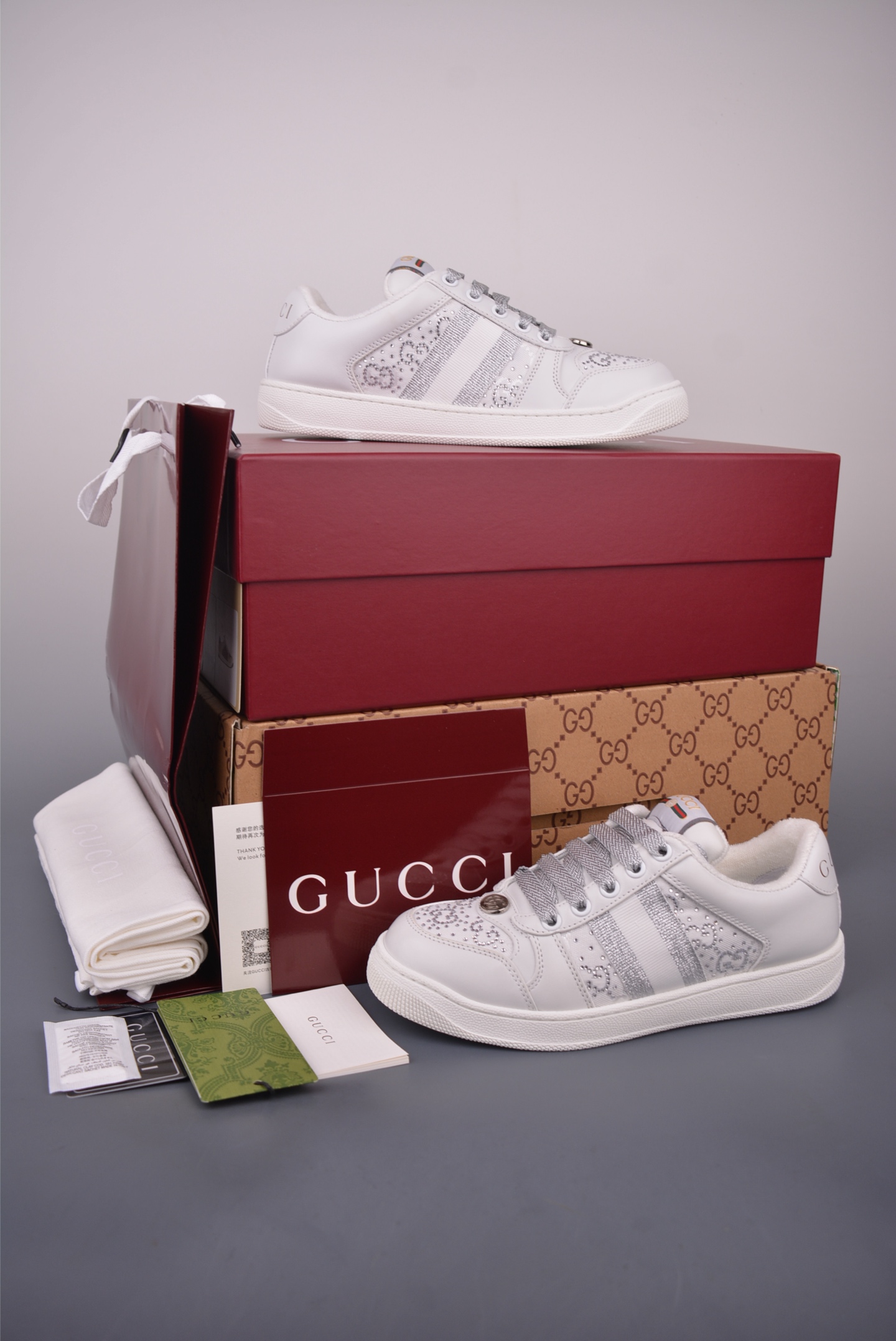 Gucci Screener Sneakers - White Leather, Enamel Buckle, Distressed Finish 6 i1759284022001 843 0 4