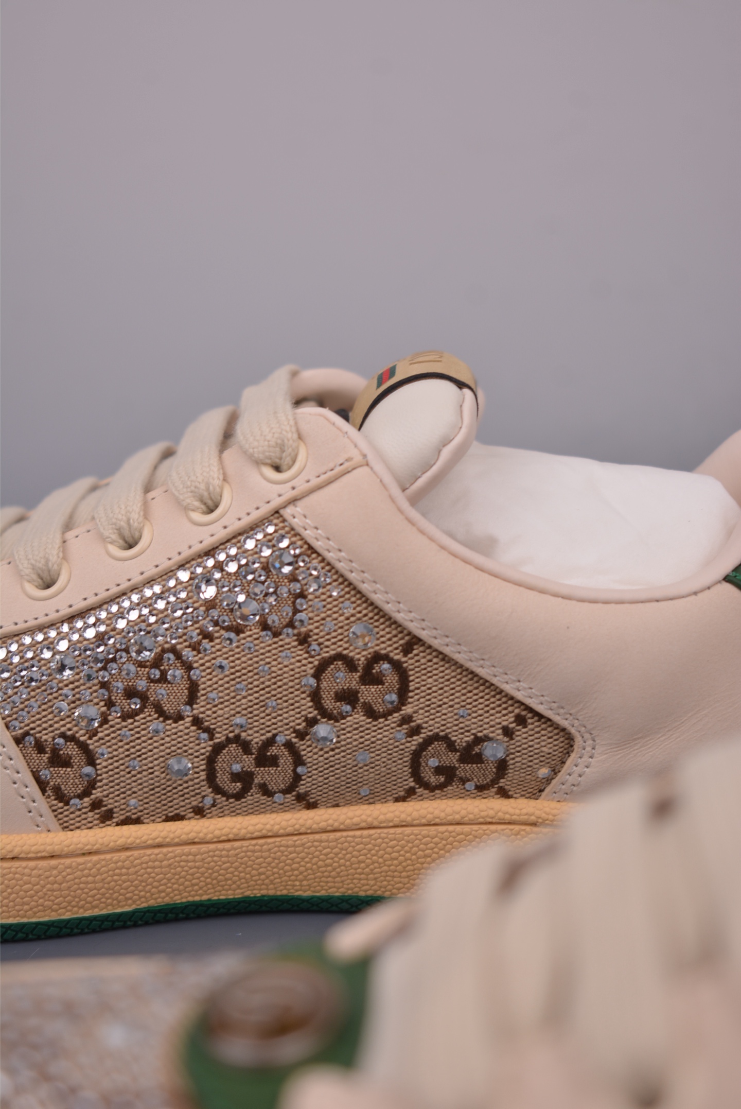 Gucci Screener Leather Sneakers with Crystals and Green Trim 8 i1759284702071 7044 0 7