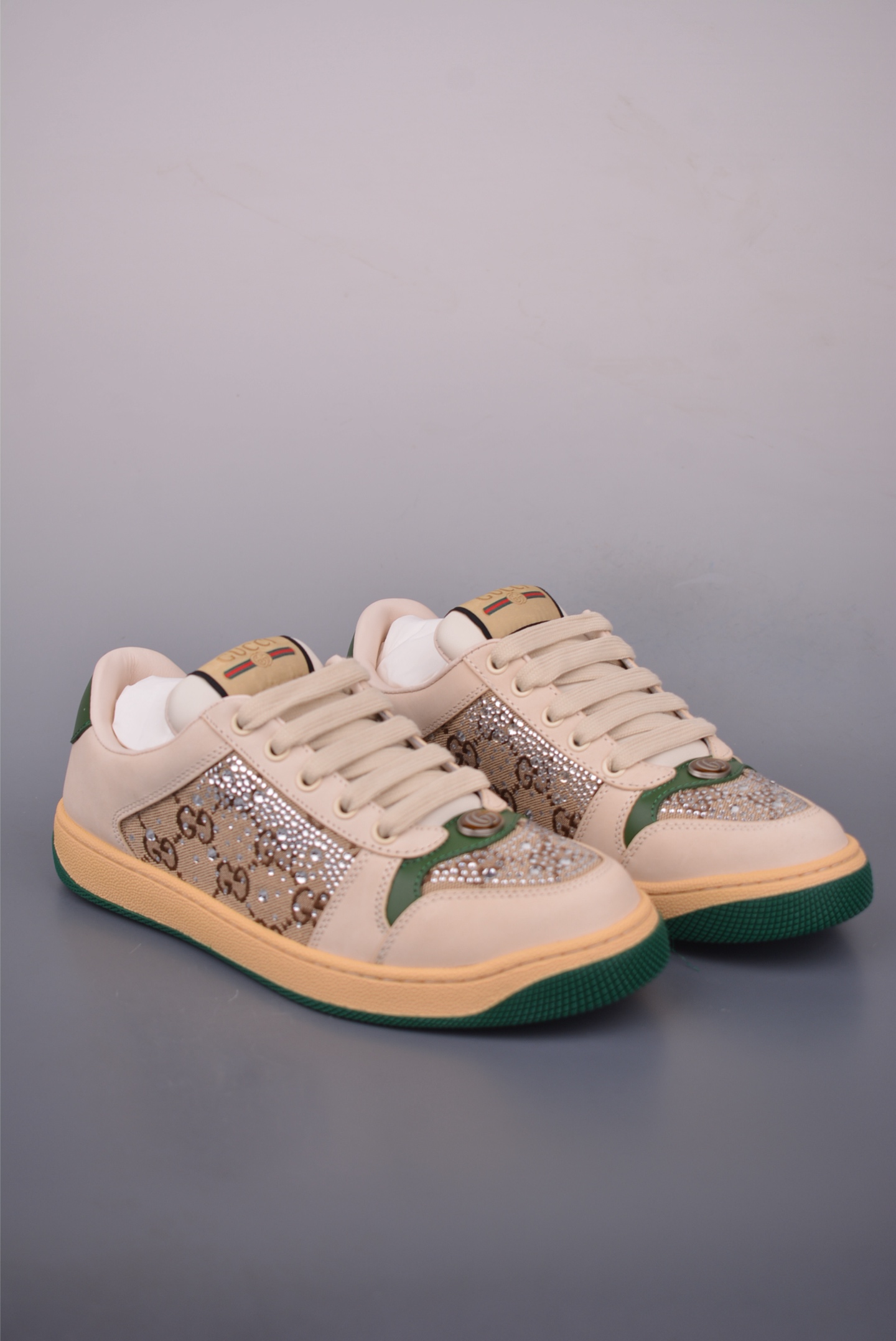 Gucci Screener Leather Sneakers with Crystals and Green Trim 1 i1759284702072 1485 0 0