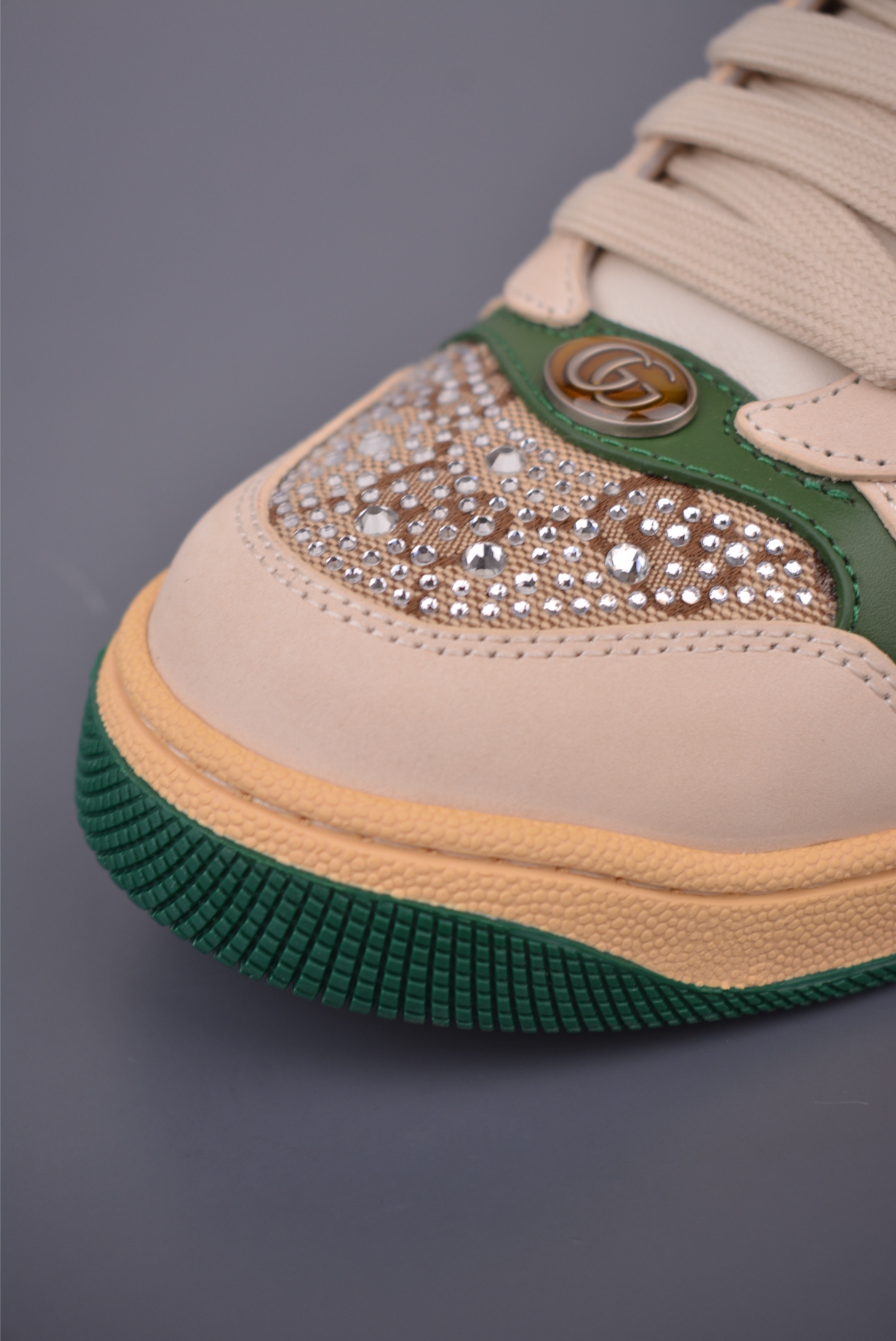 Gucci Screener Leather Sneakers with Crystals and Green Trim 6 i1759284702072 5543 0 5