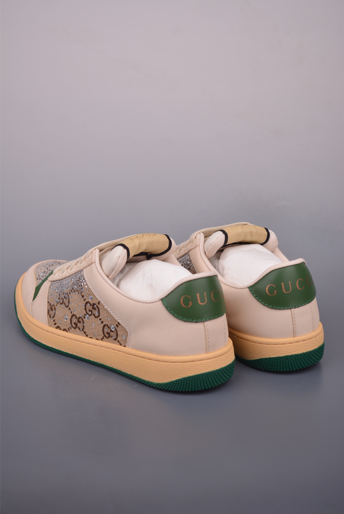 Gucci Screener Leather Sneakers with Crystals and Green Trim 2 i1759284706232 727 0 1
