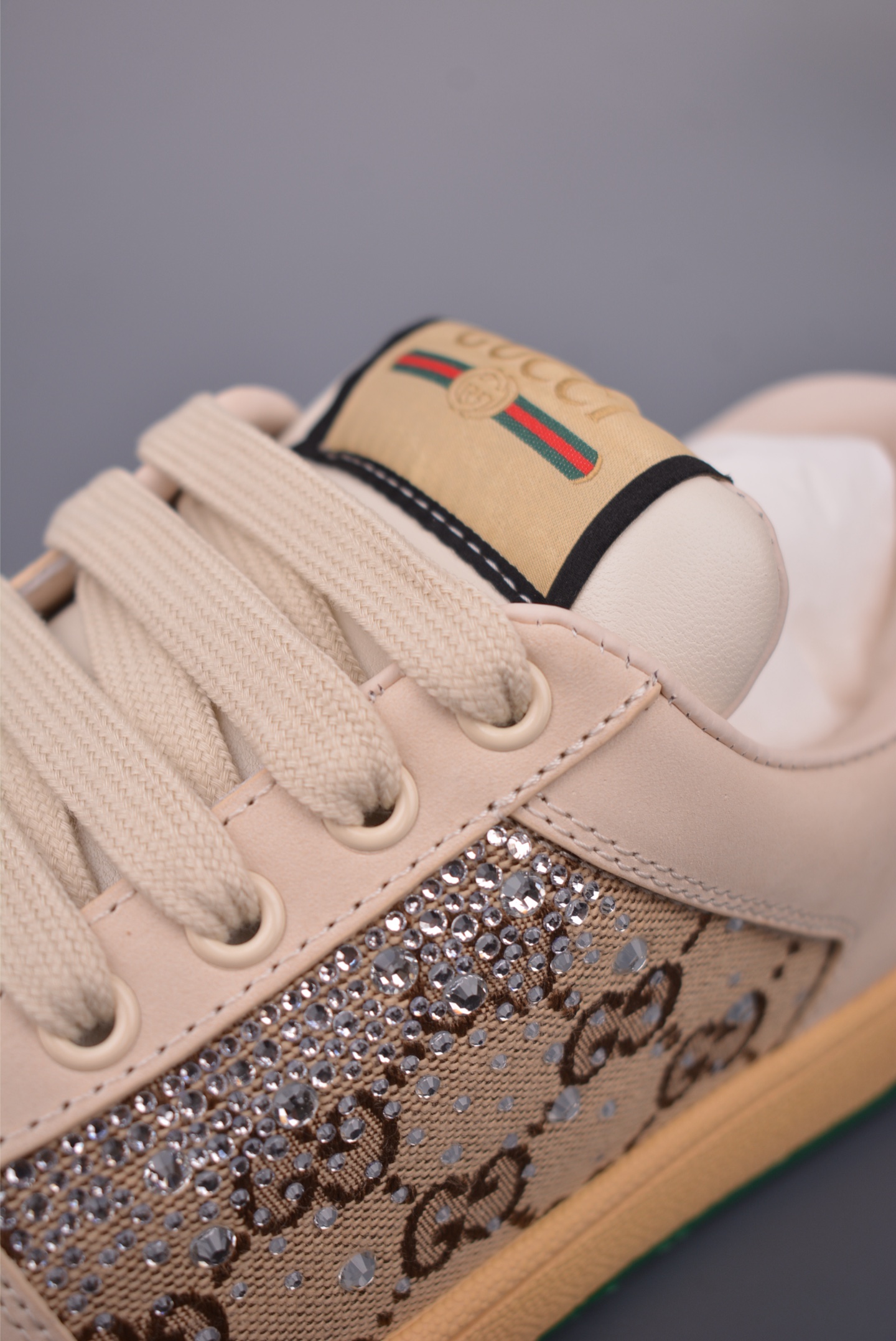 Gucci Screener Leather Sneakers with Crystals and Green Trim 7 i1759284706236 5625 0 6