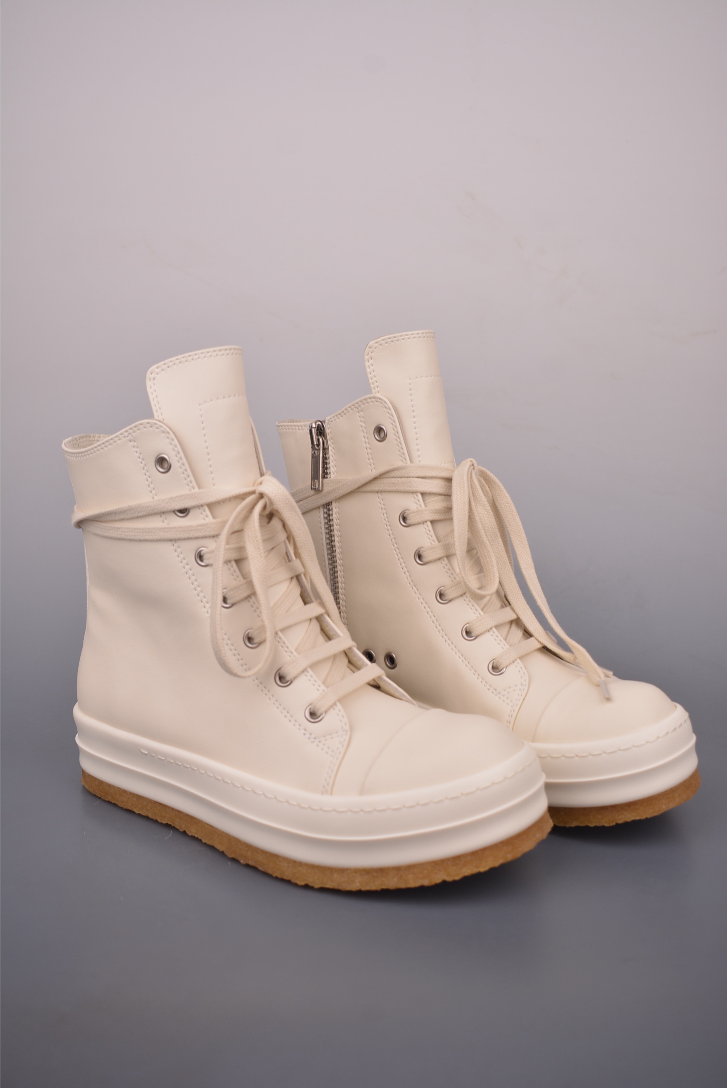 Rick Owens High-Top Sneakers - Off-White Leather with Signature Design