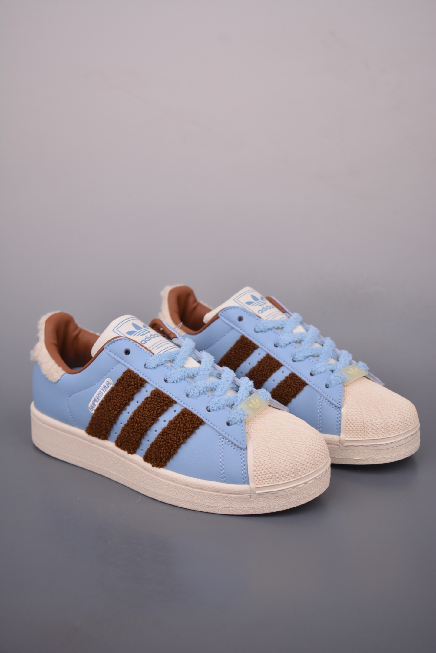 Adidas Originals Superstar - Light Blue & Brown Striped Sneakers