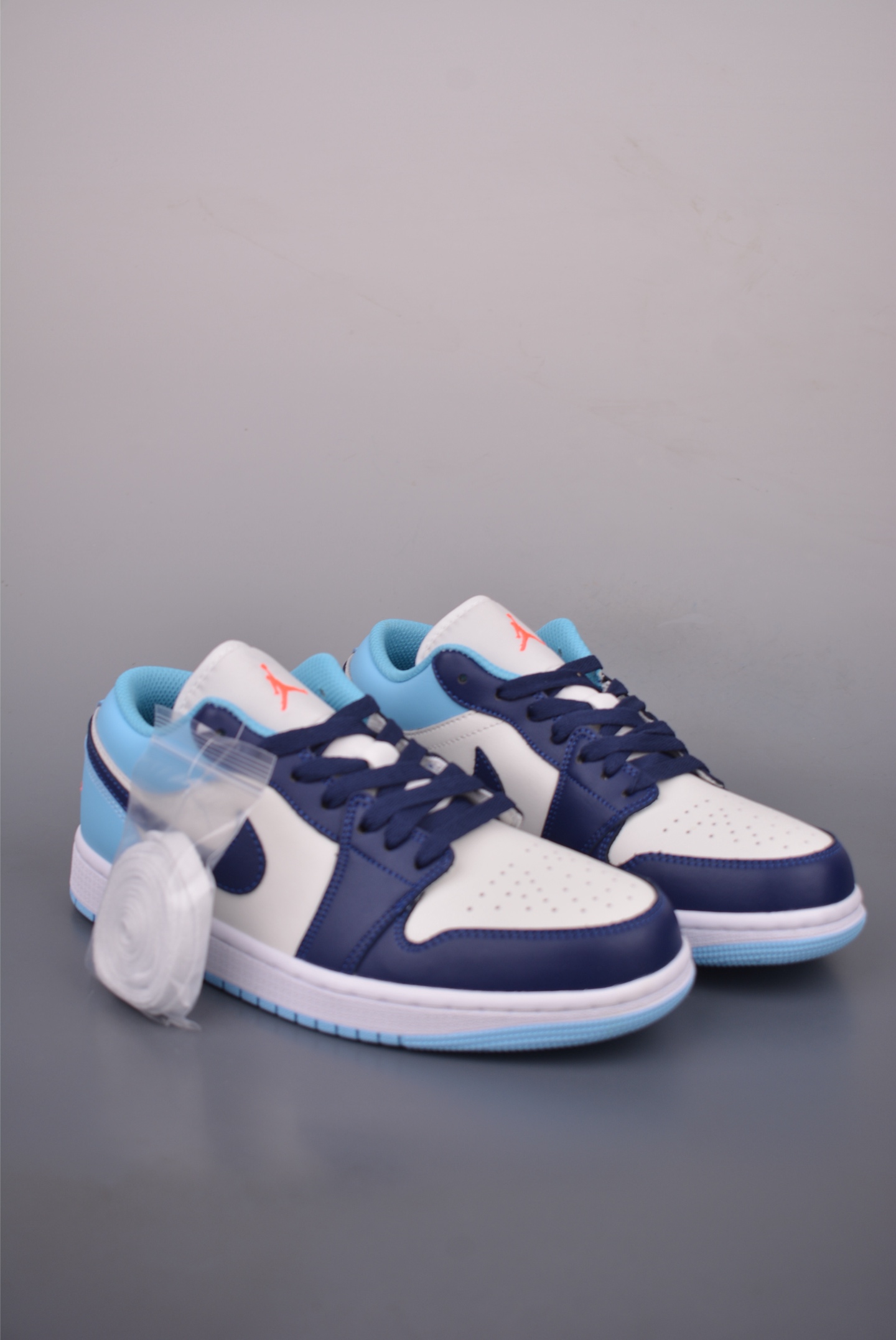 Air Jordan 1 Low White Blue Casual Sneakers, Exclusive Top Layer Leather