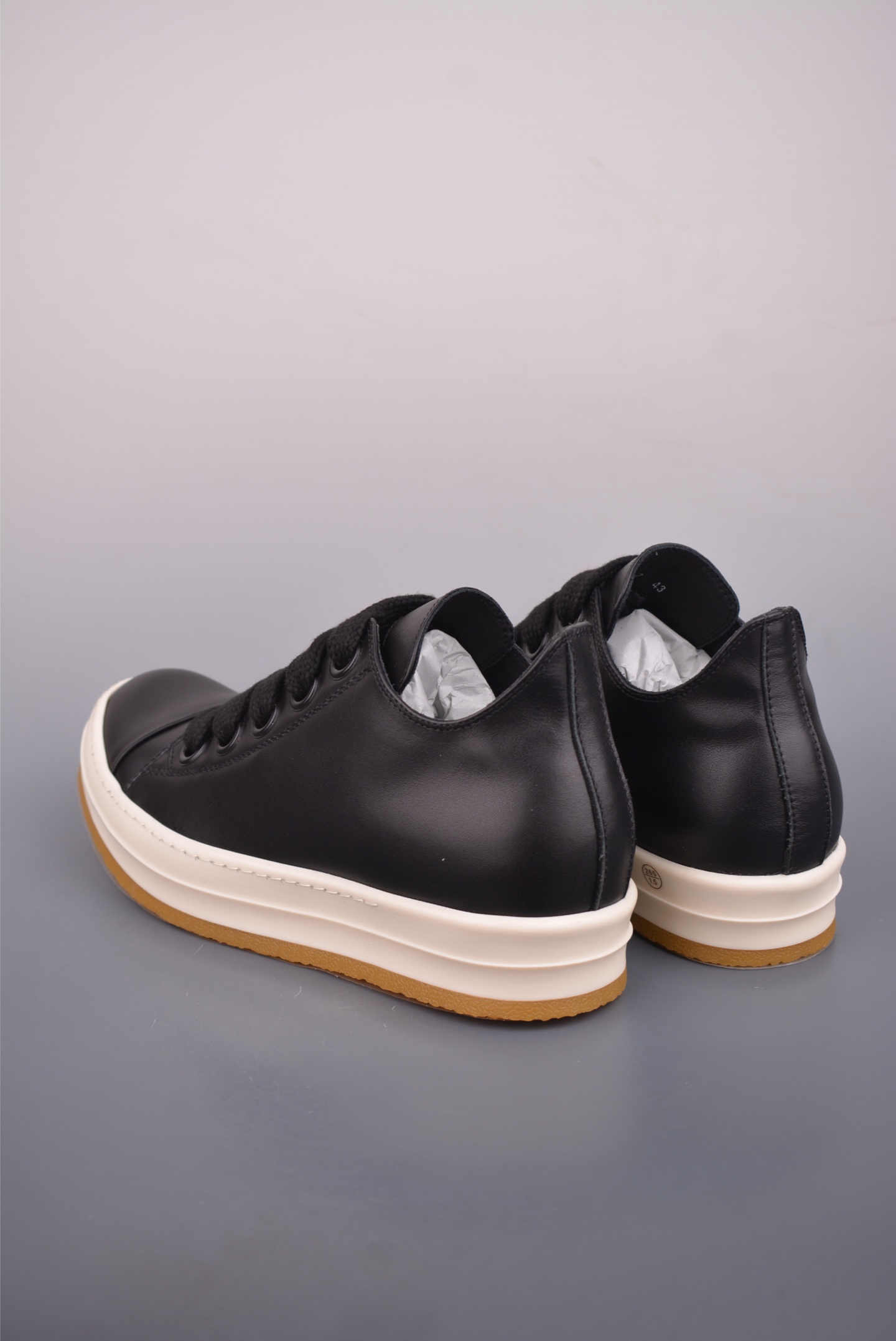 500 莞顶渠道 瑞克 欧文斯Rick owens 主线 经典西瓜头 RO低帮厚底粗绑带纯黑皮面 RU02B2897